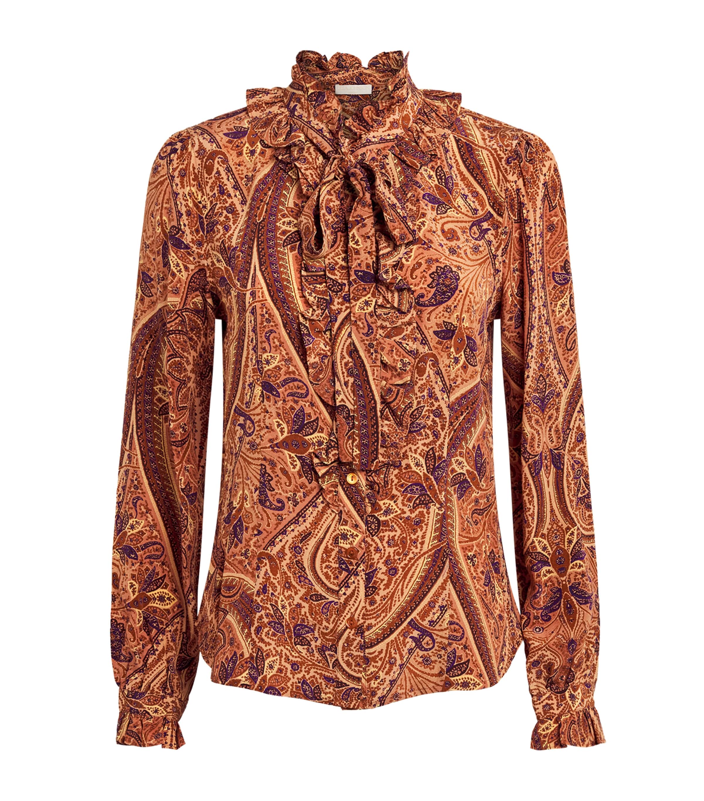 Ulla Johnson Womens Silk Crepe de Chine Catroux Blouse Rosette