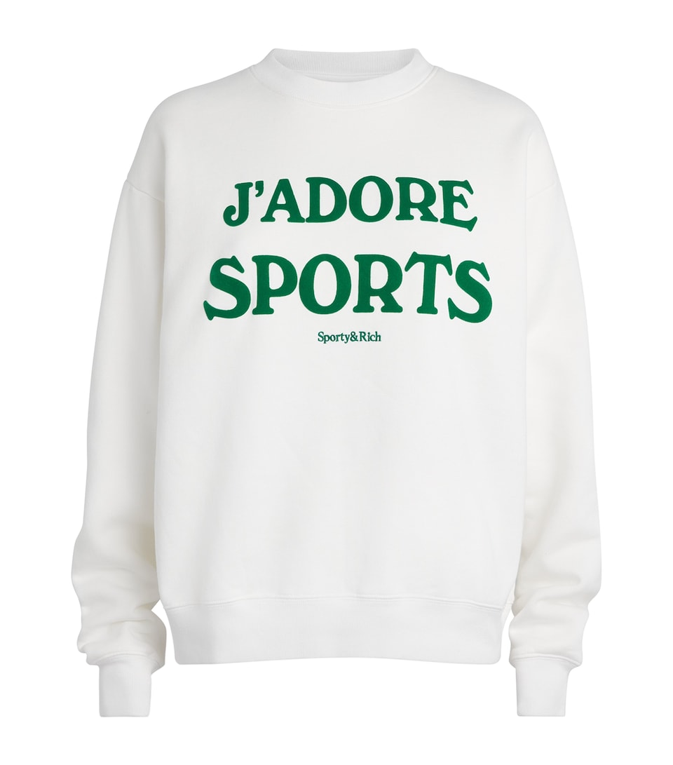 Sporty & Rich Womens Cotton J’adore Sweatshirt White Kelly