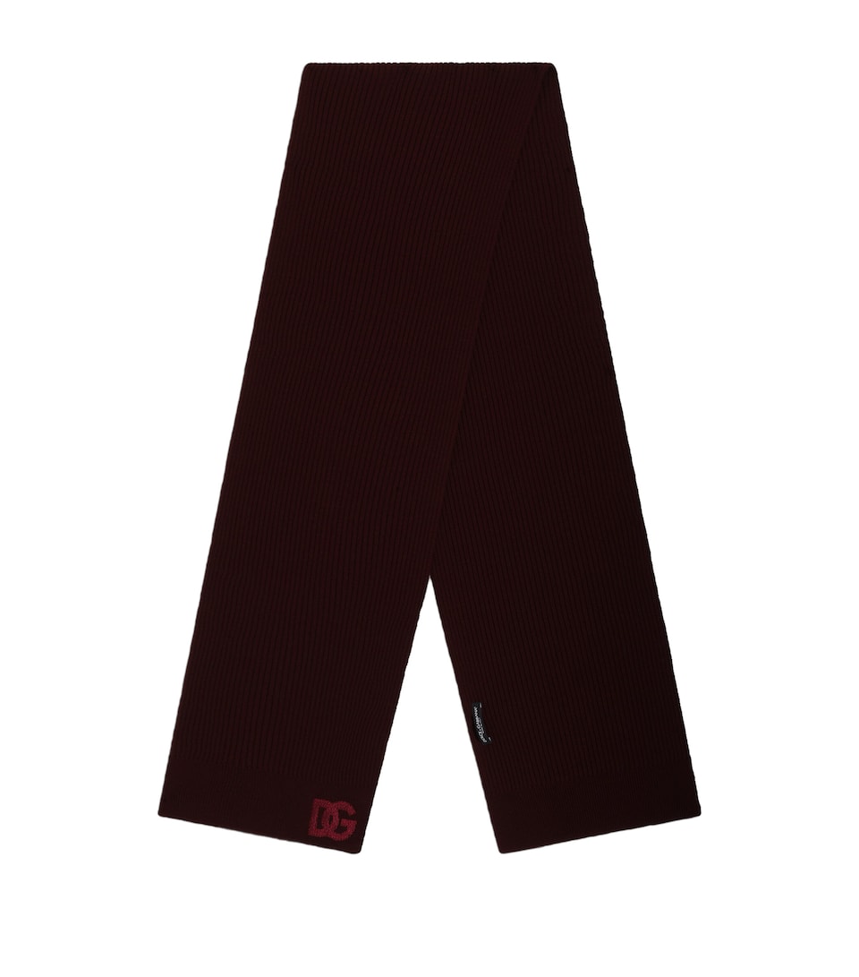 Dolce&Gabbana Virgin Wool Ribbed DG Scarf Bordeaux