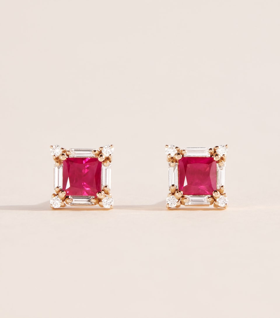 Suzanne Kalan Rose Gold, Diamond and Ruby Princess Midi Stud Earrings Rg/rs