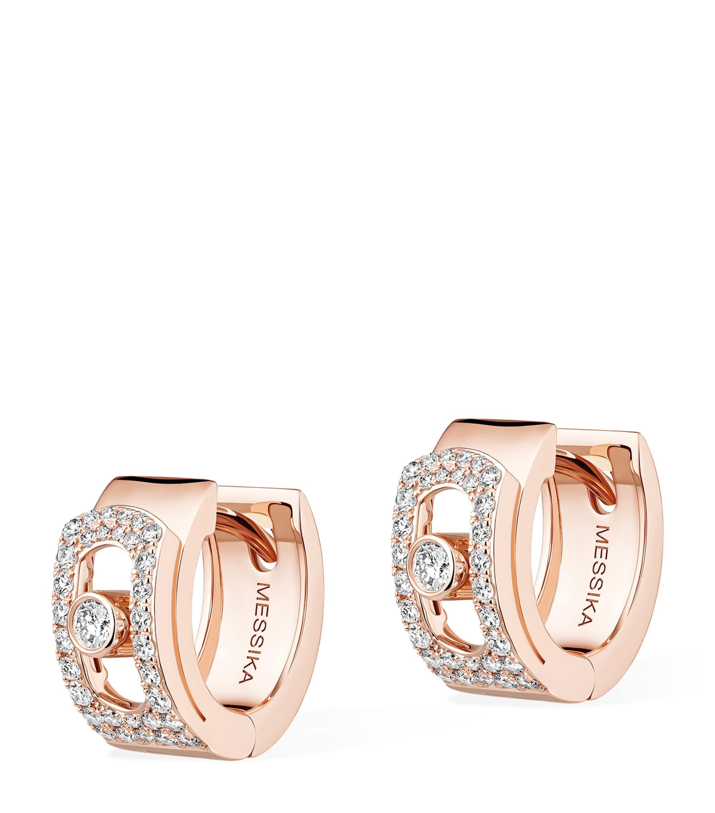 Messika Move Noa Pink Gold and Diamond Pavé Hoop Earrings White Gold