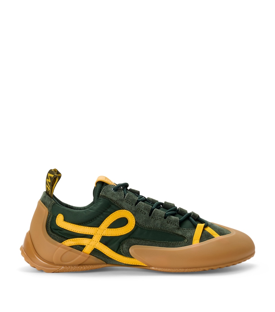 LOEWE Suede-Nylon Grip Sneakers Khaki Green/yellow