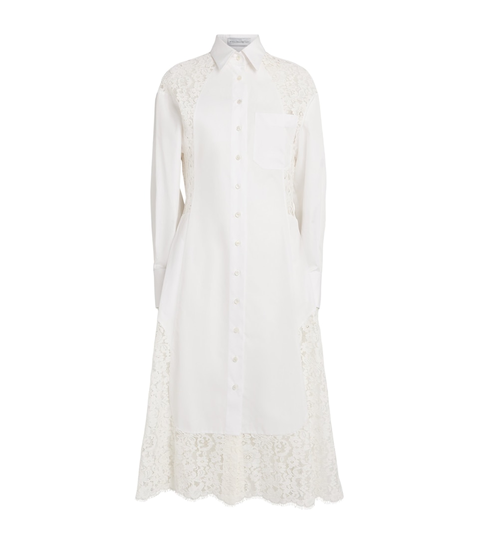 Stella McCartney Womens Organic Cotton Lace-Panel Midi Shirt Dress Pure White