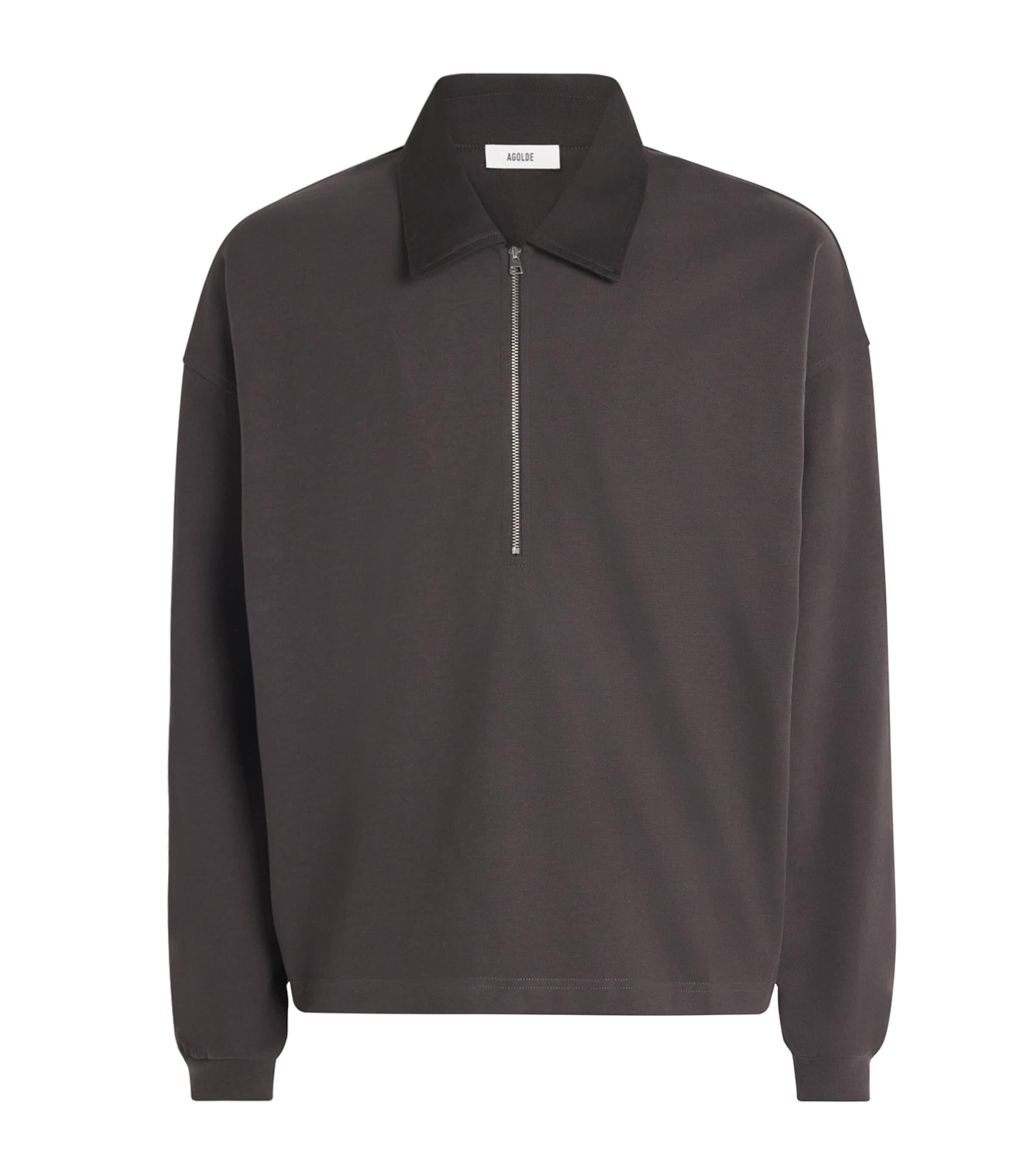AGOLDE Mens Cotton Darius Half-Zip Polo Sweatshirt Forge