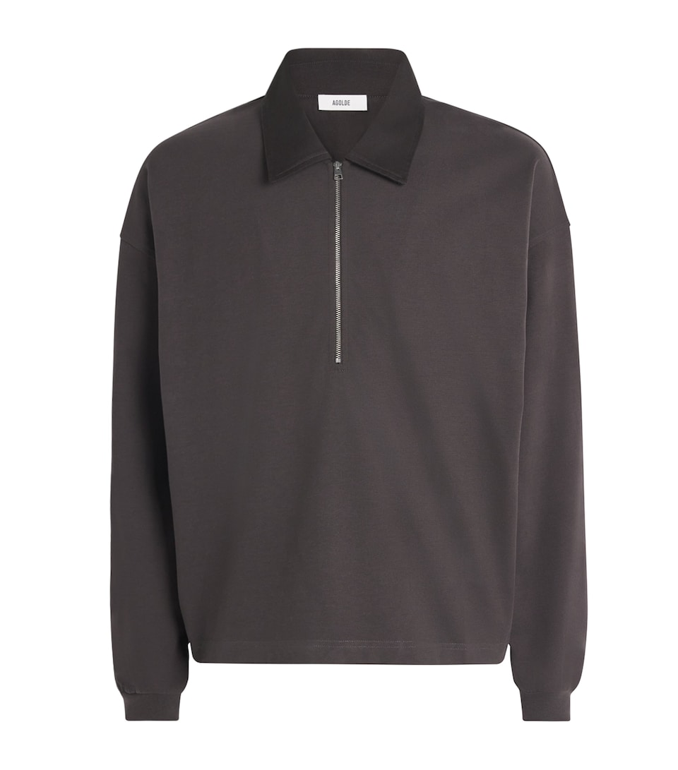 AGOLDE Mens Cotton Darius Half-Zip Polo Sweatshirt Forge
