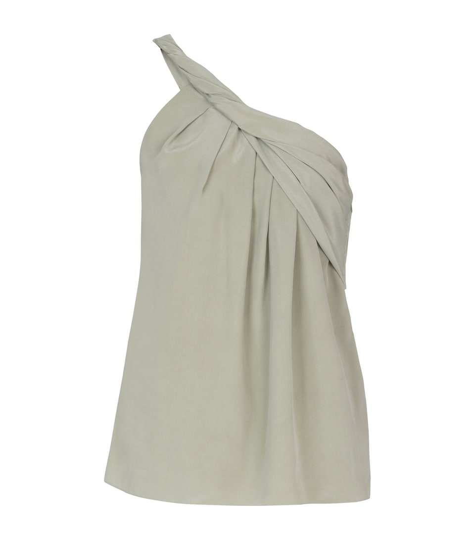 Balmain Womens Silk Crepe One-Shoulder Top Olive