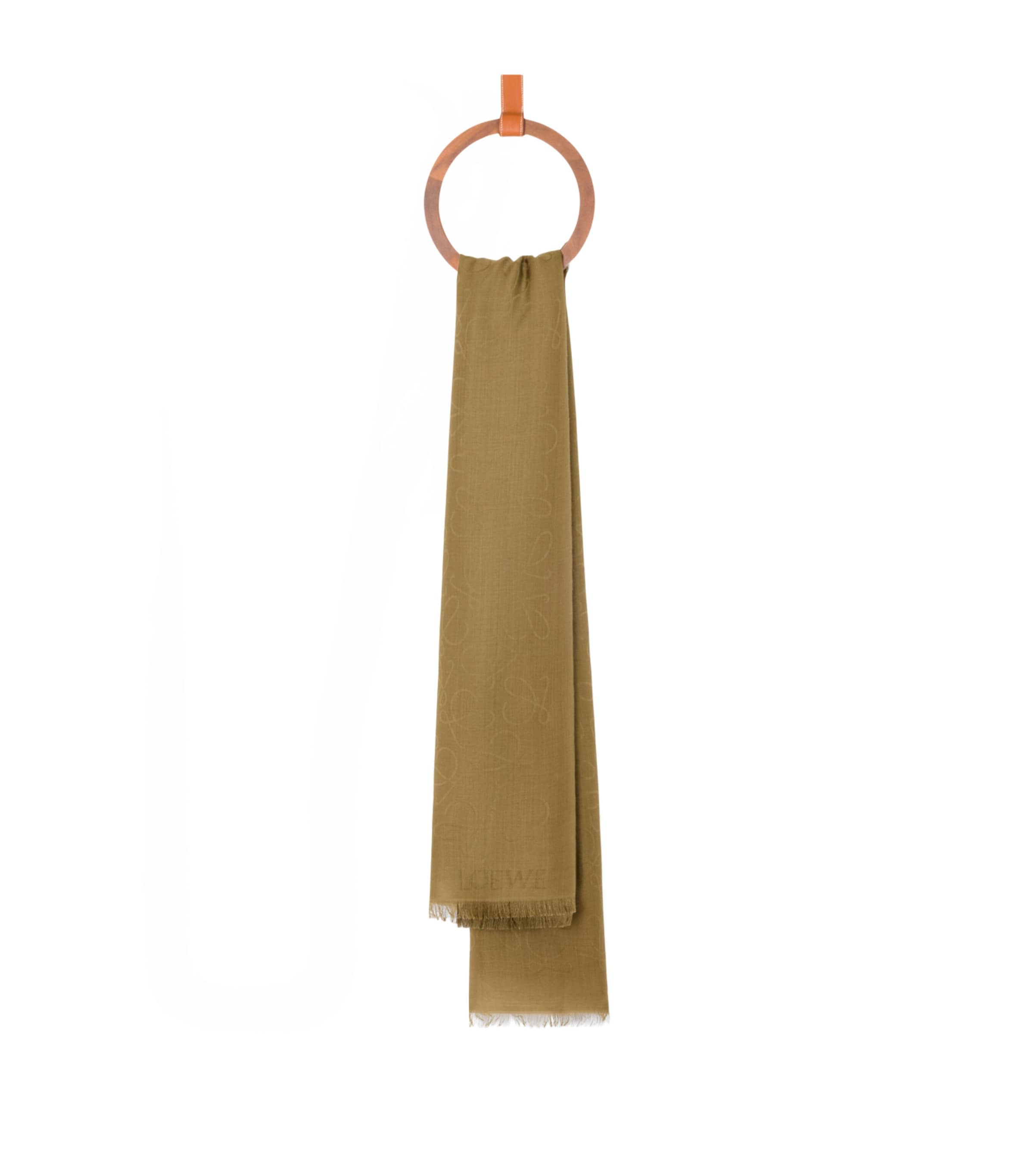 LOEWE Wool-Silk Anagram Scarf Khaki Green