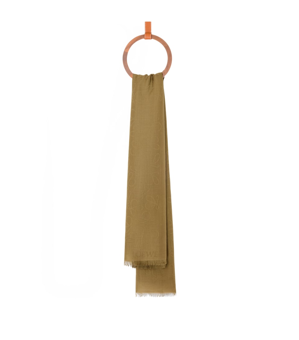 LOEWE Wool-Silk Anagram Scarf Khaki Green