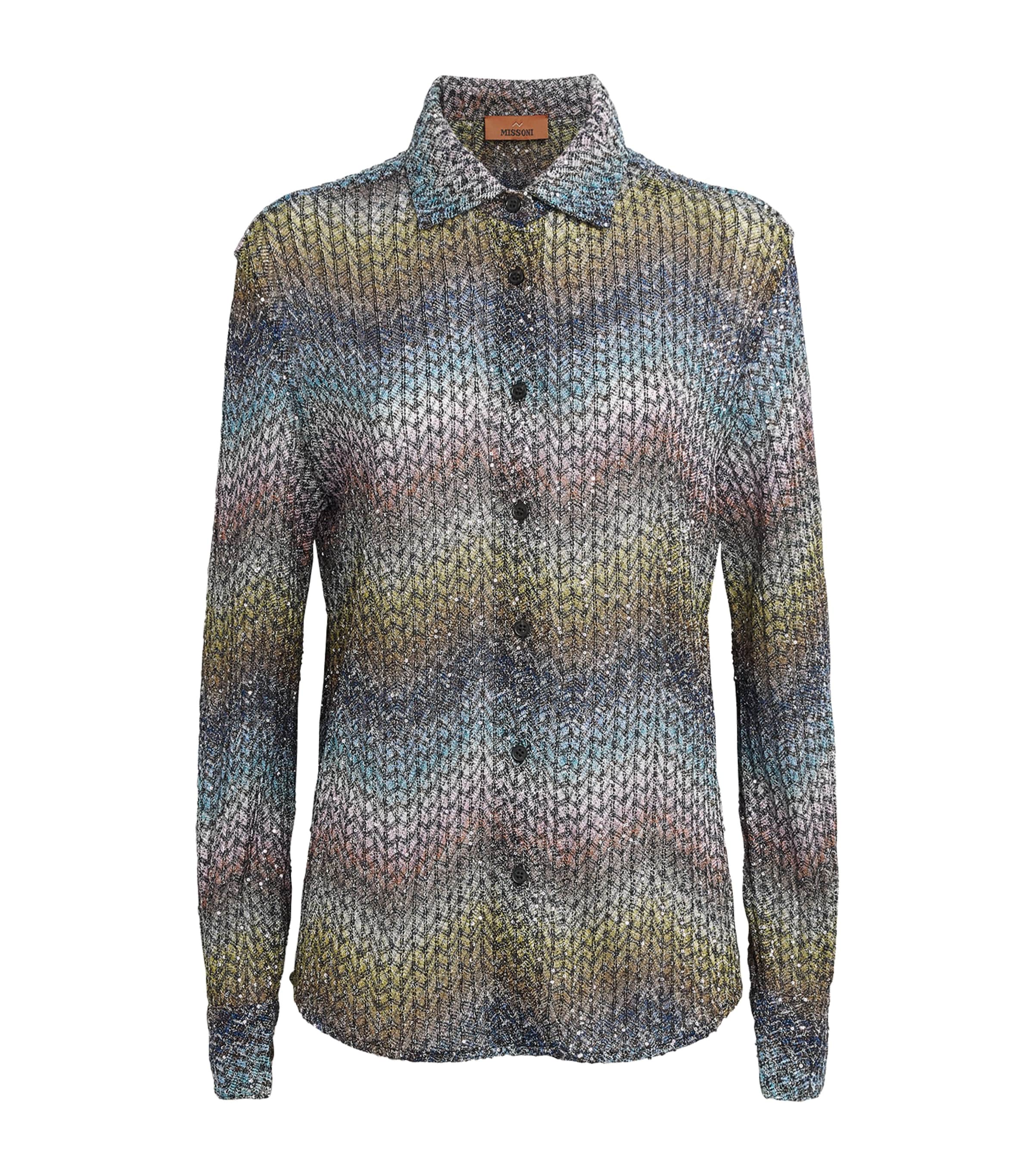 Missoni Womens Metallic Zigzag Shirt Smsns Mlt Bl Ylw Vlt