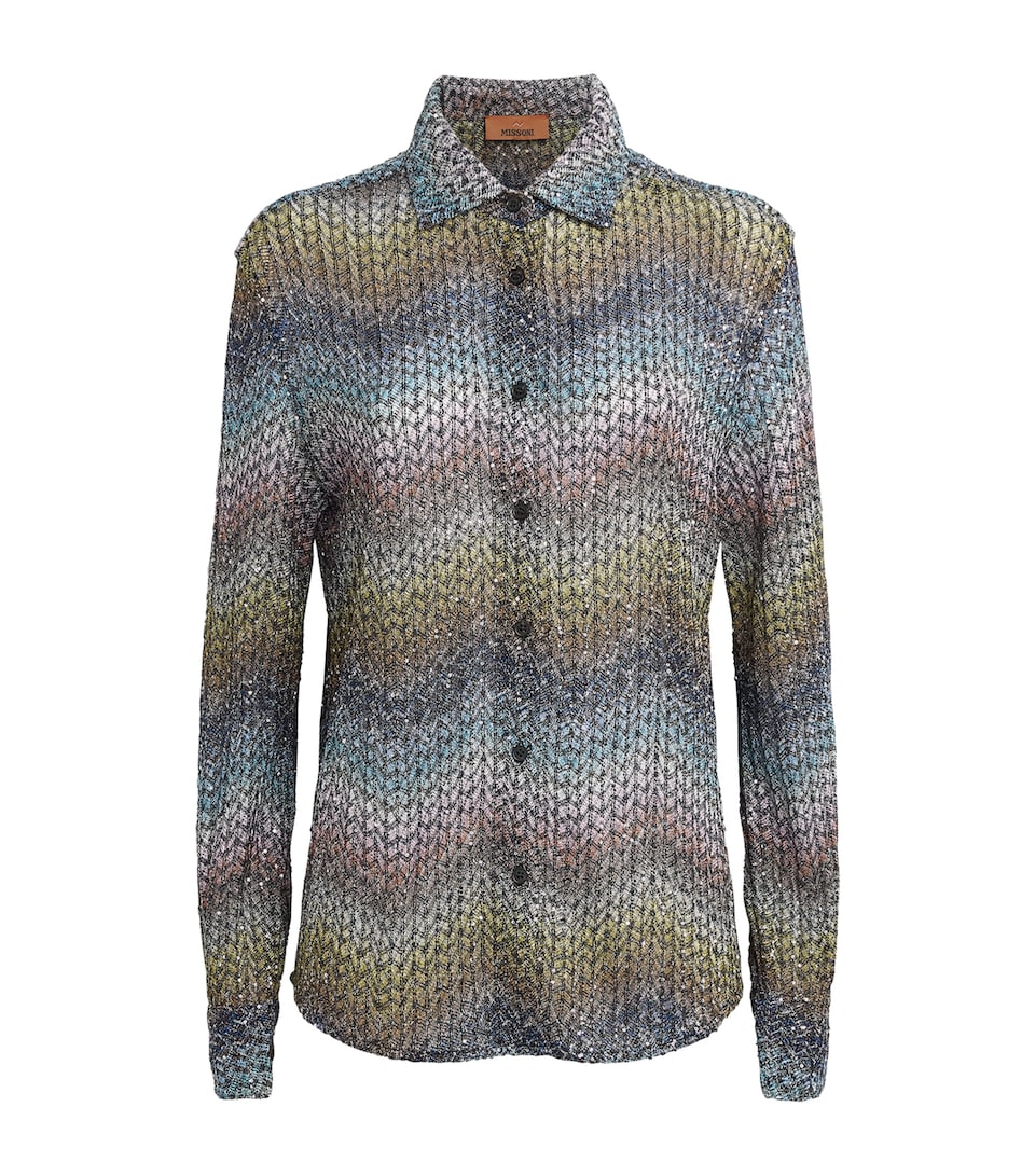 Missoni Womens Metallic Zigzag Shirt Smsns Mlt Bl Ylw Vlt