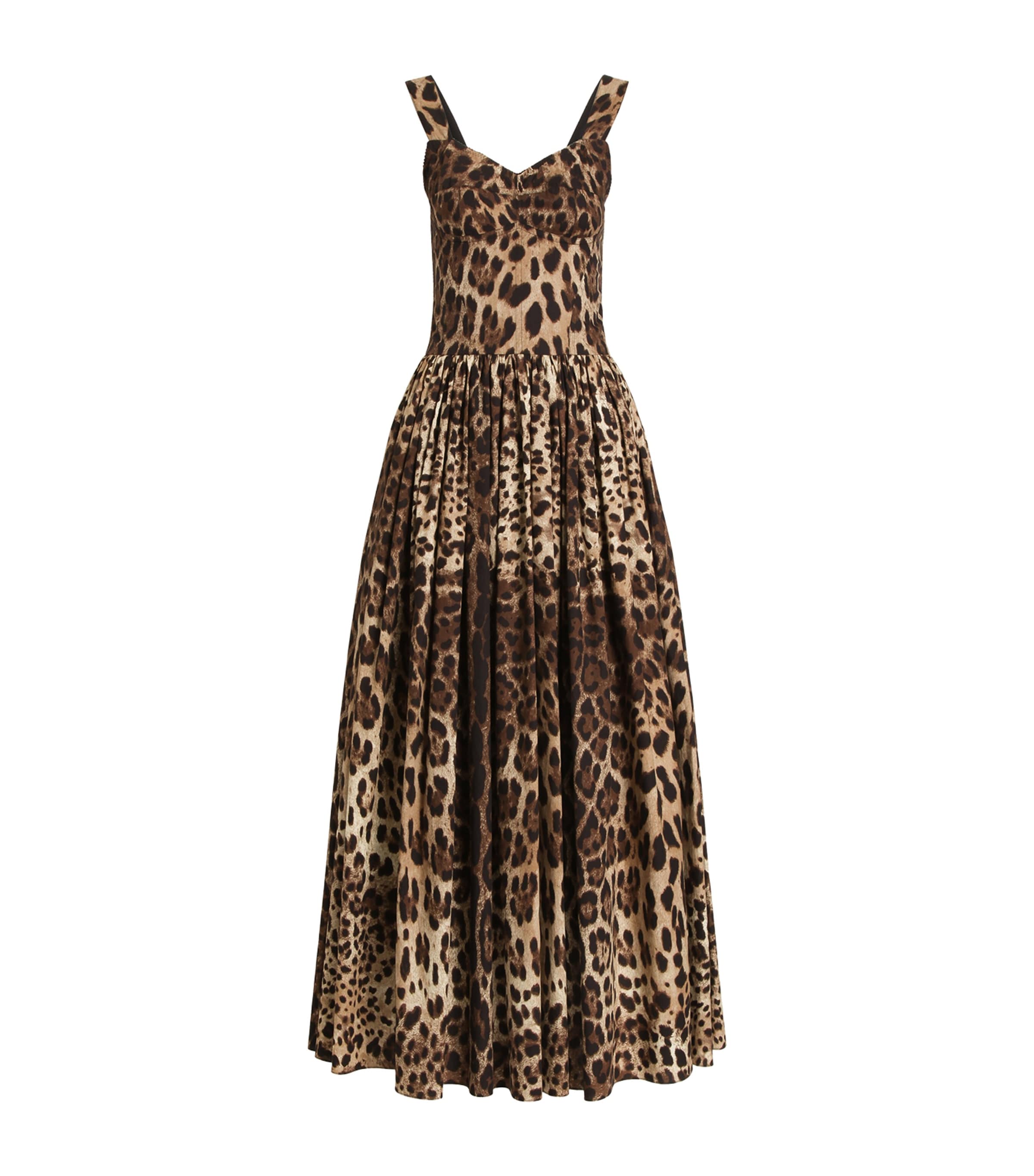 Dolce&Gabbana Womens Cotton Leopard Print Maxi Dress Leo New