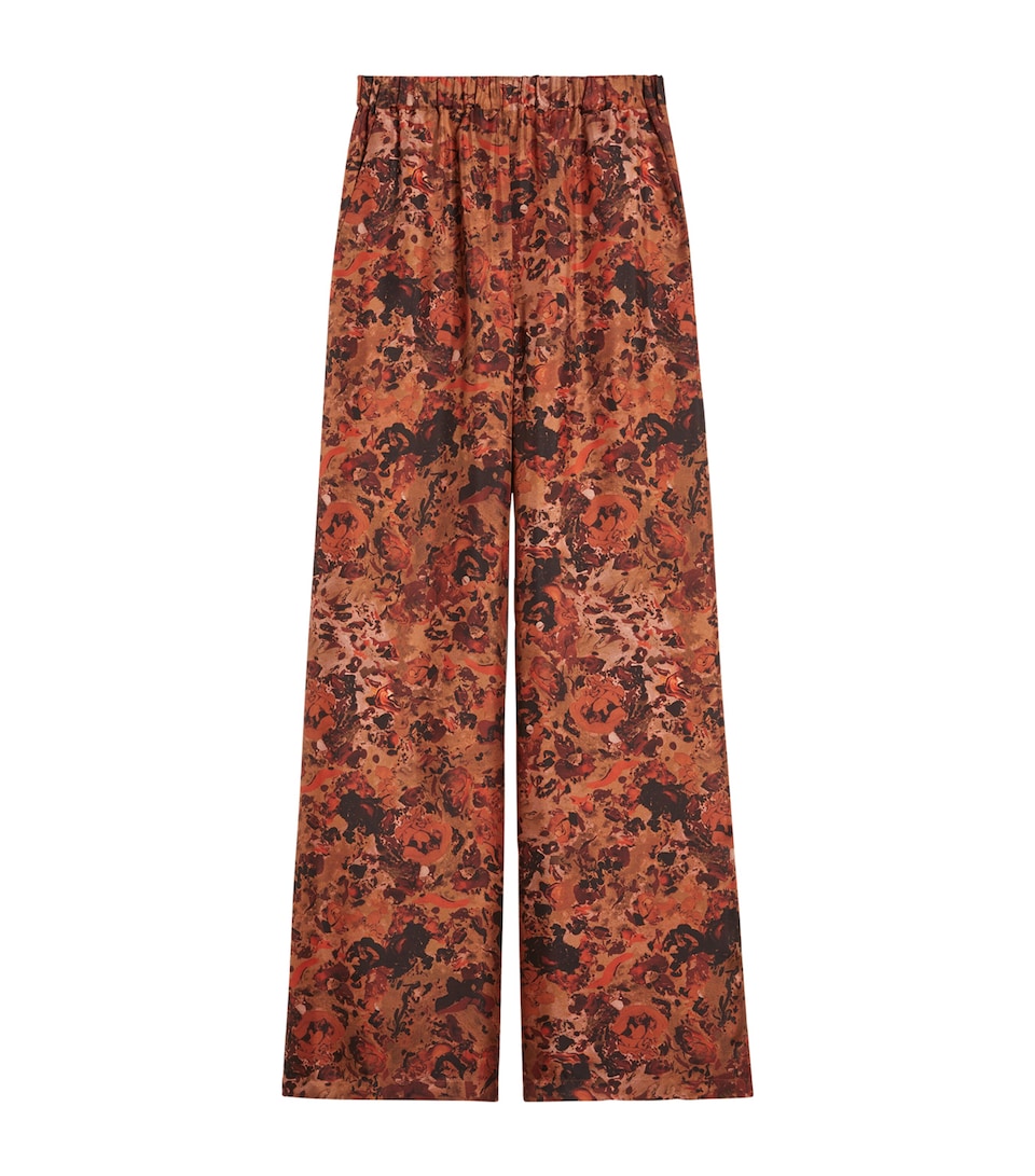 Silk Printed Wide-Leg Trousers