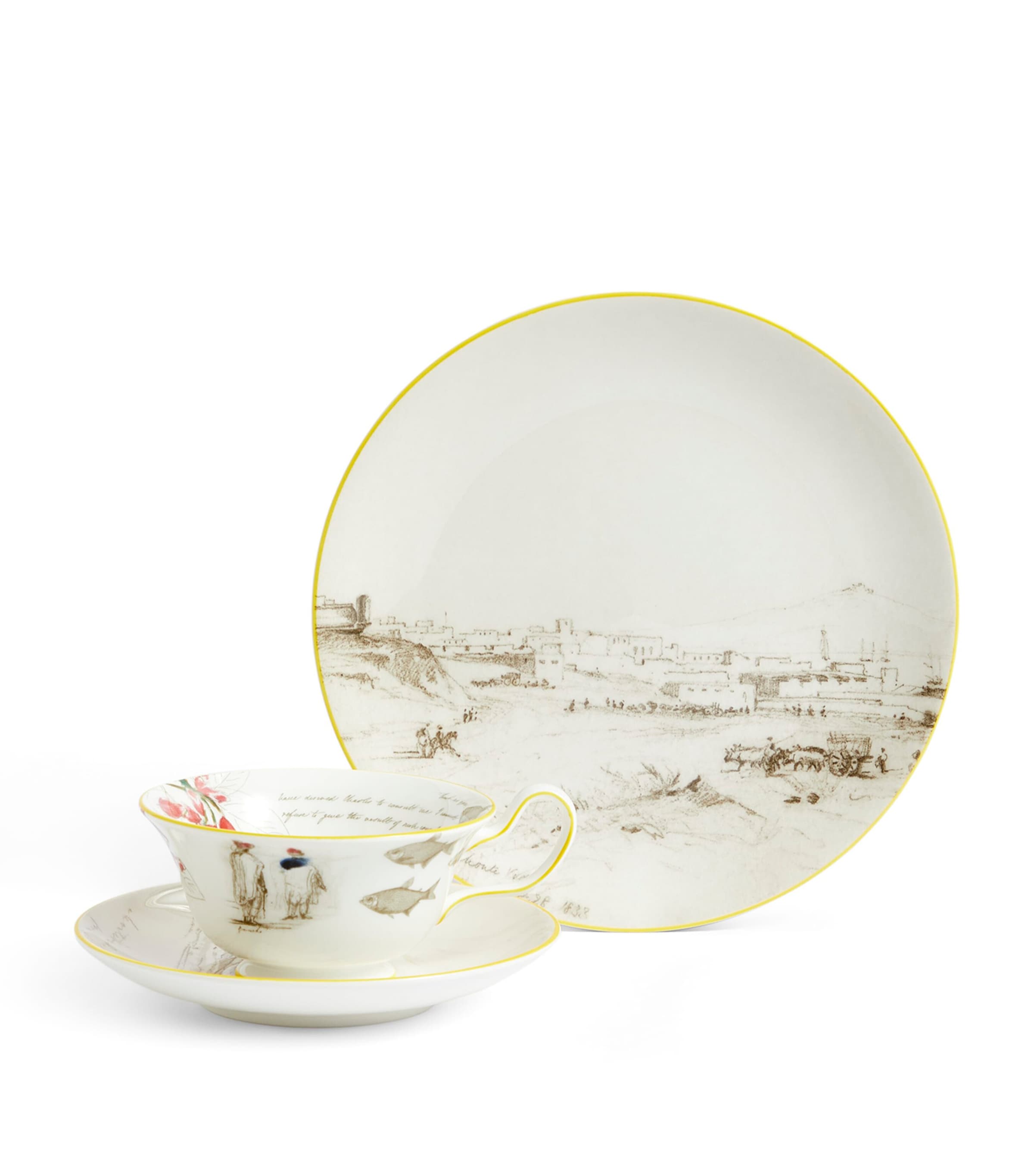 Set of 3 Voyage of the Beagle Uruguay Plates, Teacups and Saucers