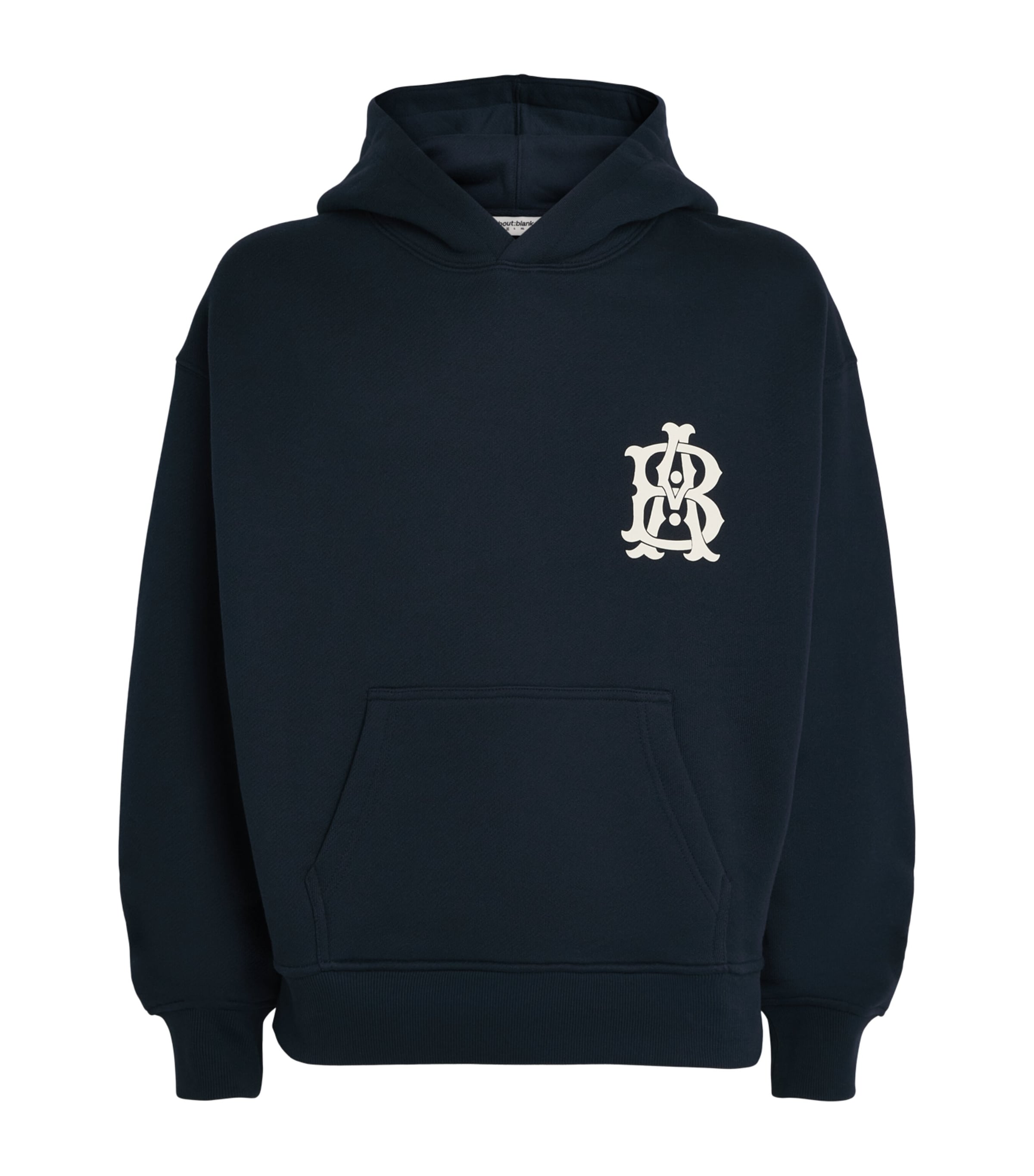 about:blank Mens Cotton Monogram Hoodie Navy/ecru