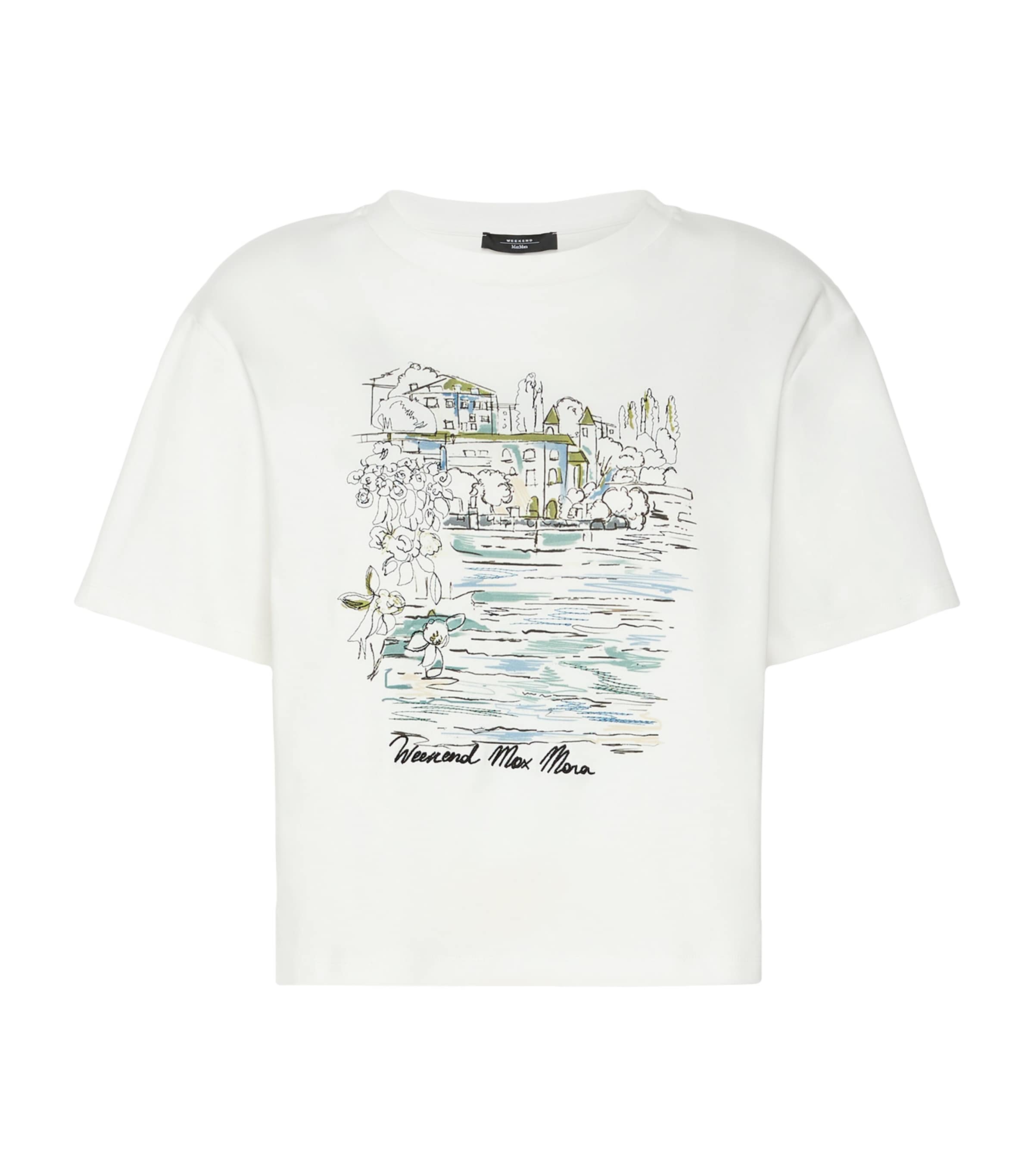 Weekend Max Mara Womens Cotton Lake Print T-Shirt White
