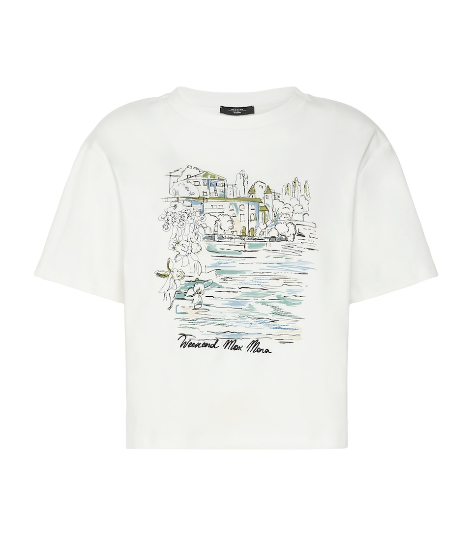 Weekend Max Mara Womens Cotton Lake Print T-Shirt White