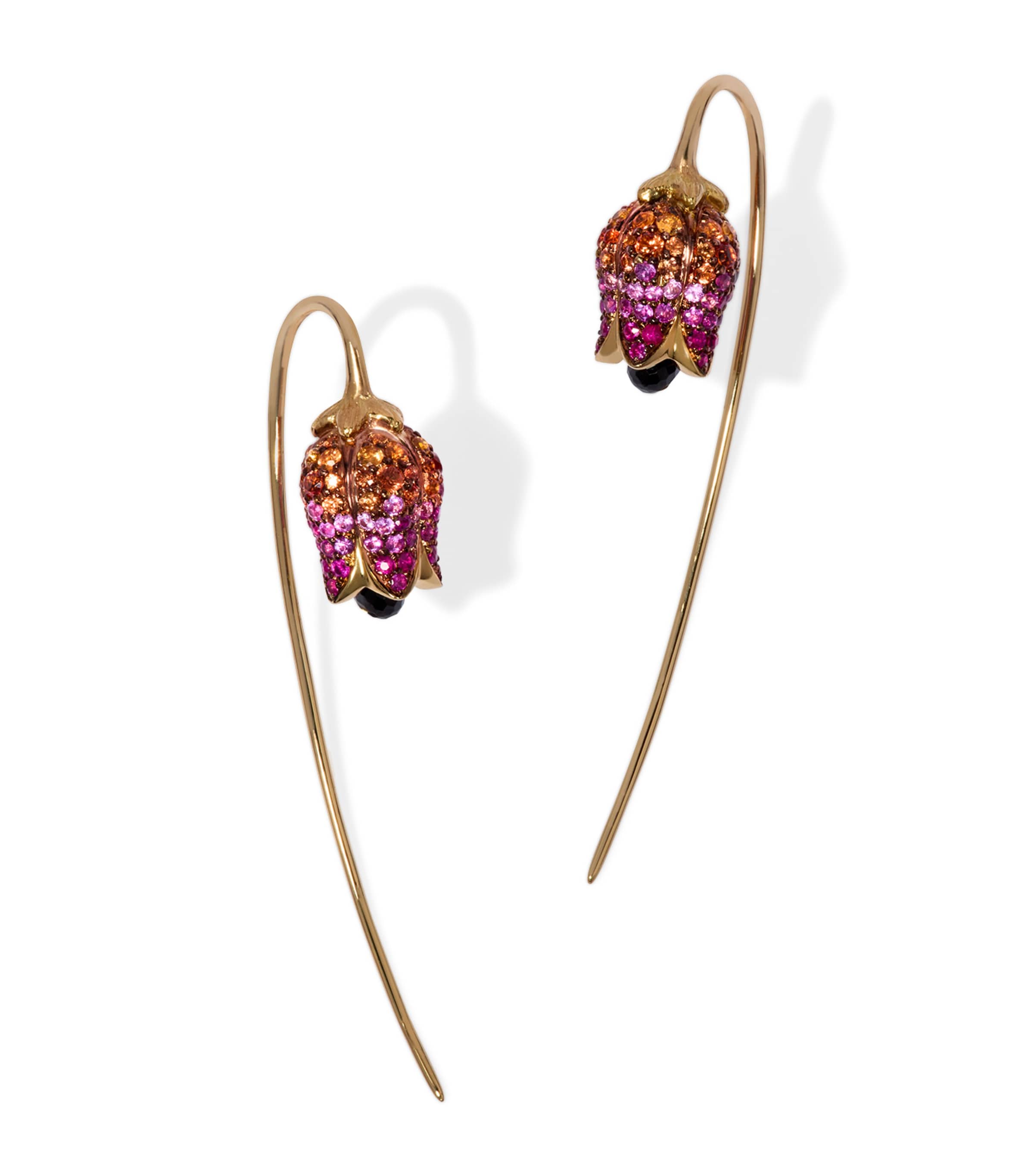 Yellow Gold, Sapphire and Spinel Tulips French Hook Earrings