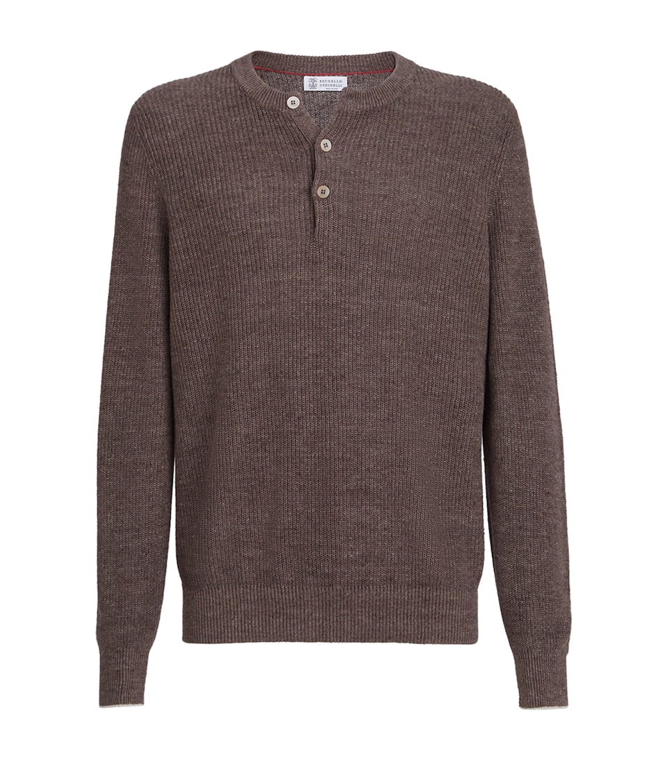 Linen-Cotton Henley Sweater