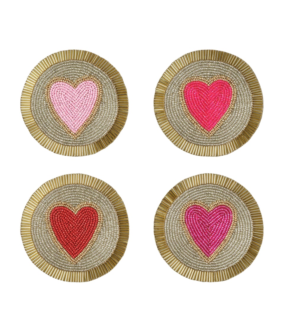 Beaded Heart Coasters (Set of 4)