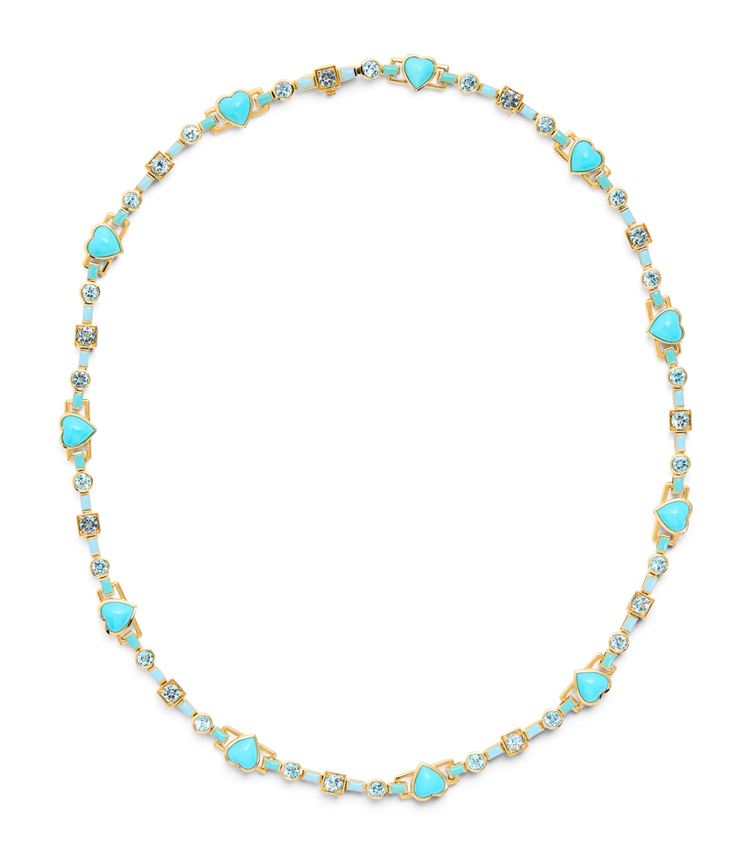 Yellow Gold, Turquoise and Topaz Blue Heart Choker