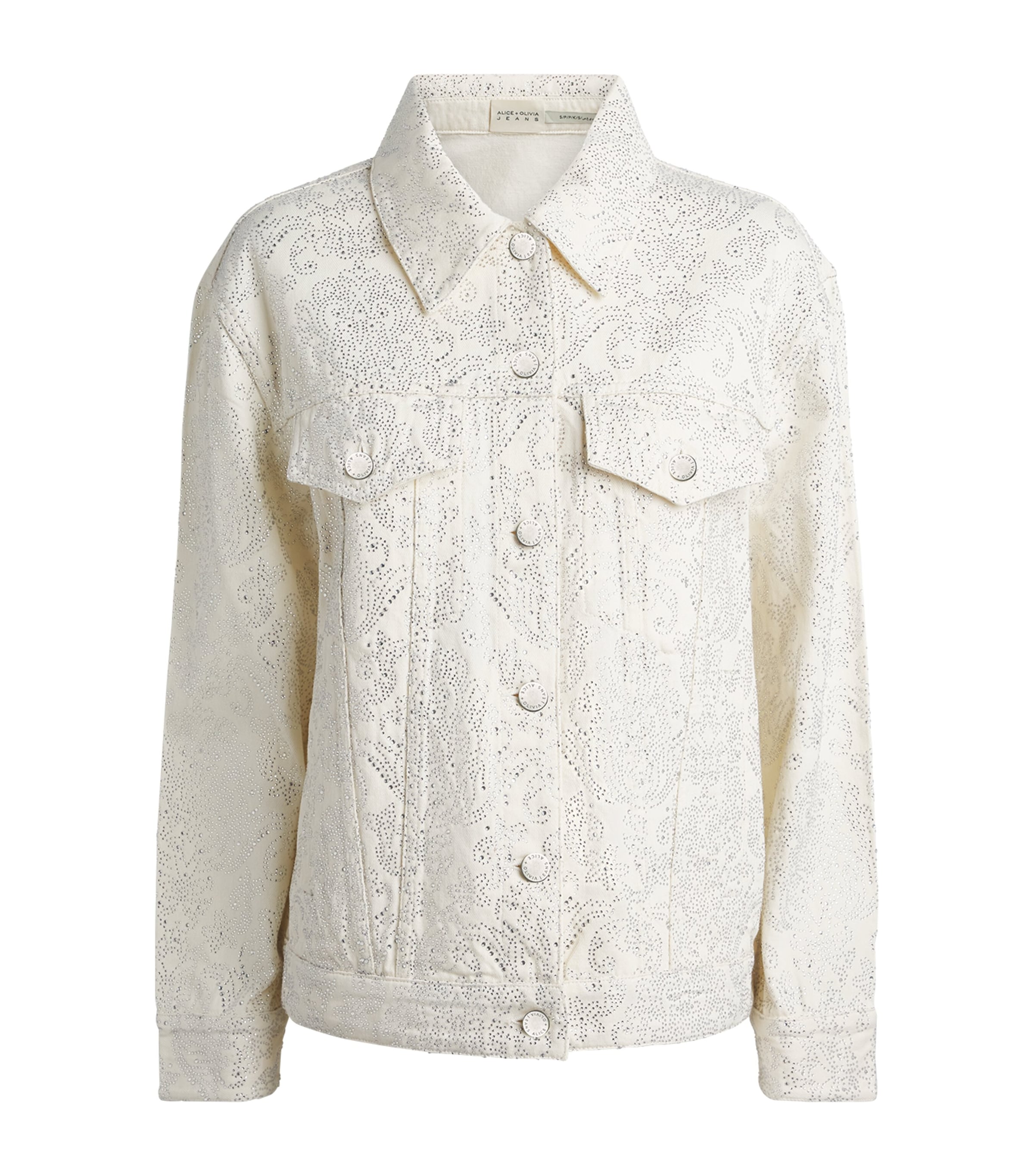 Alice+Olivia Womens Embellished Jeff Denim Jacket Off White/multi