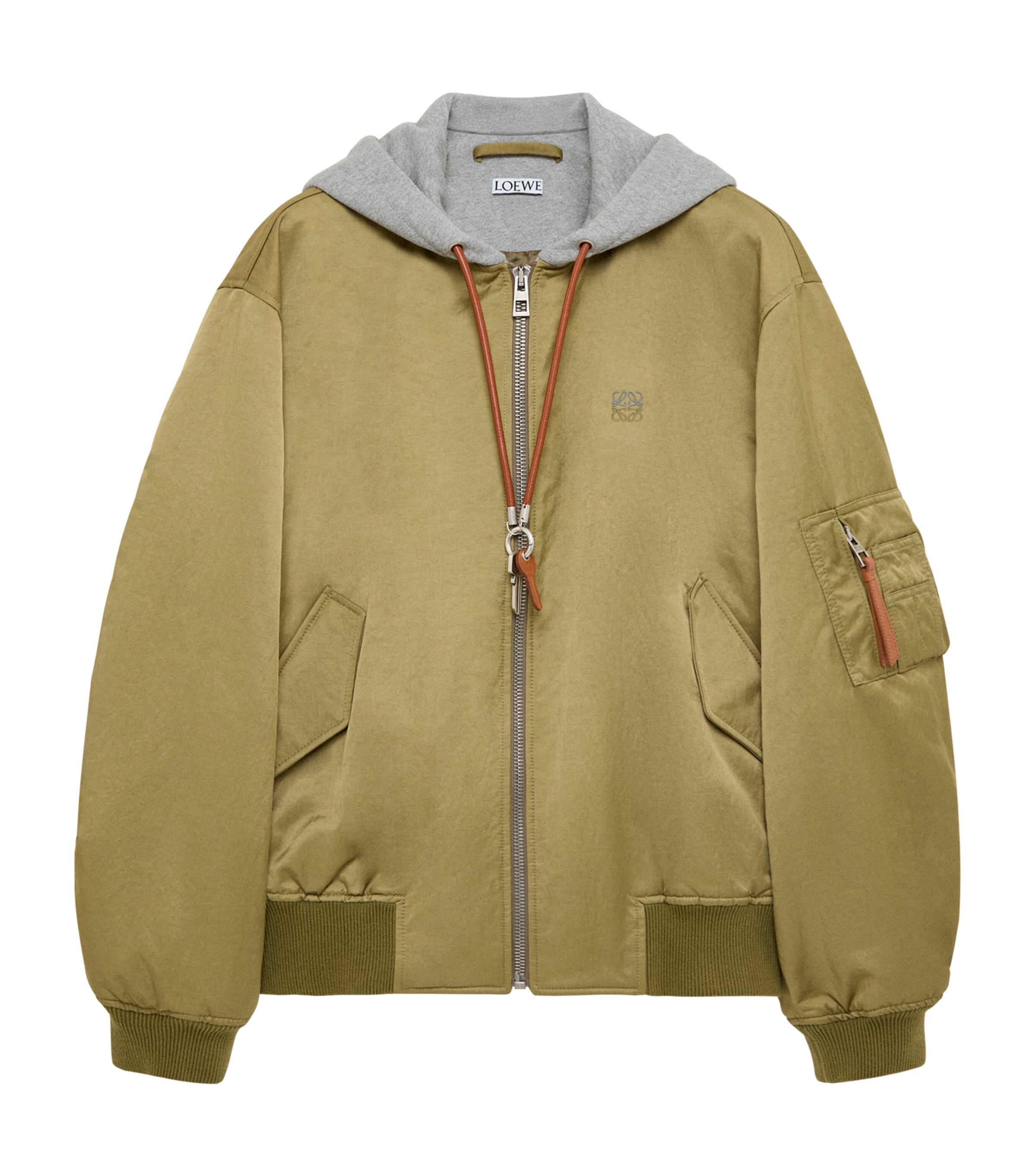 LOEWE Mens Anagram Hooded Bomber Jacket Khaki Green