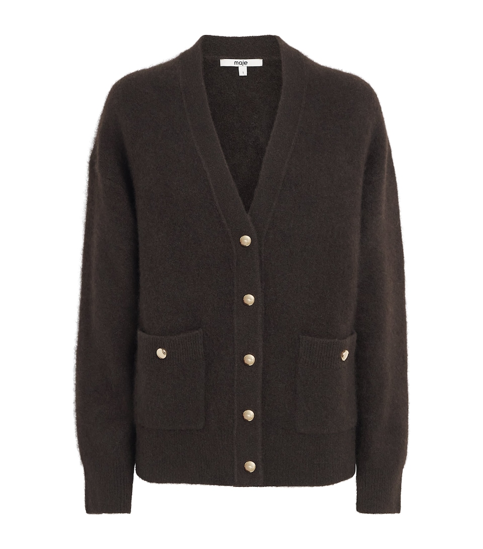 Maje Womens Wool-Blend Relaxed Cardigan Dark Brown