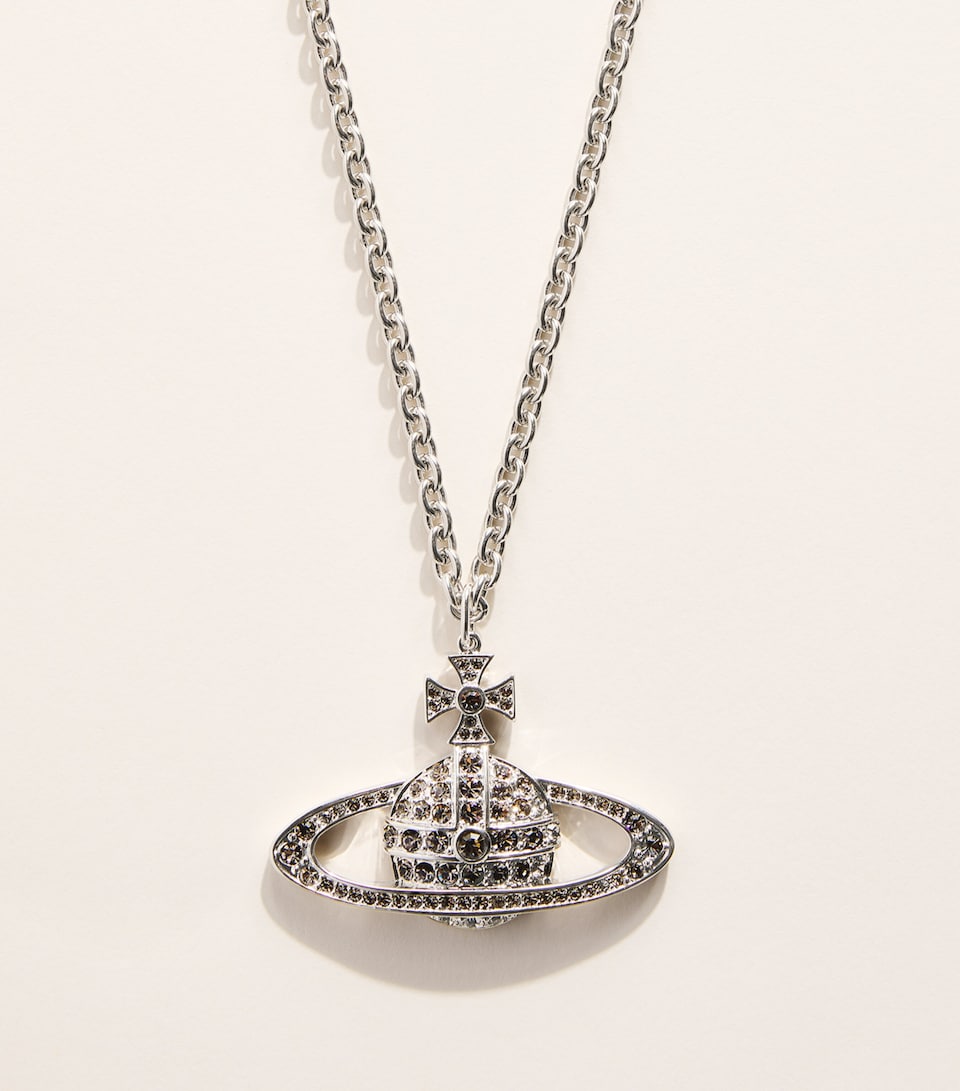 Vivienne Westwood Mini Bas Relief Orb Pendant Necklace Plat/blk Dmn Cr