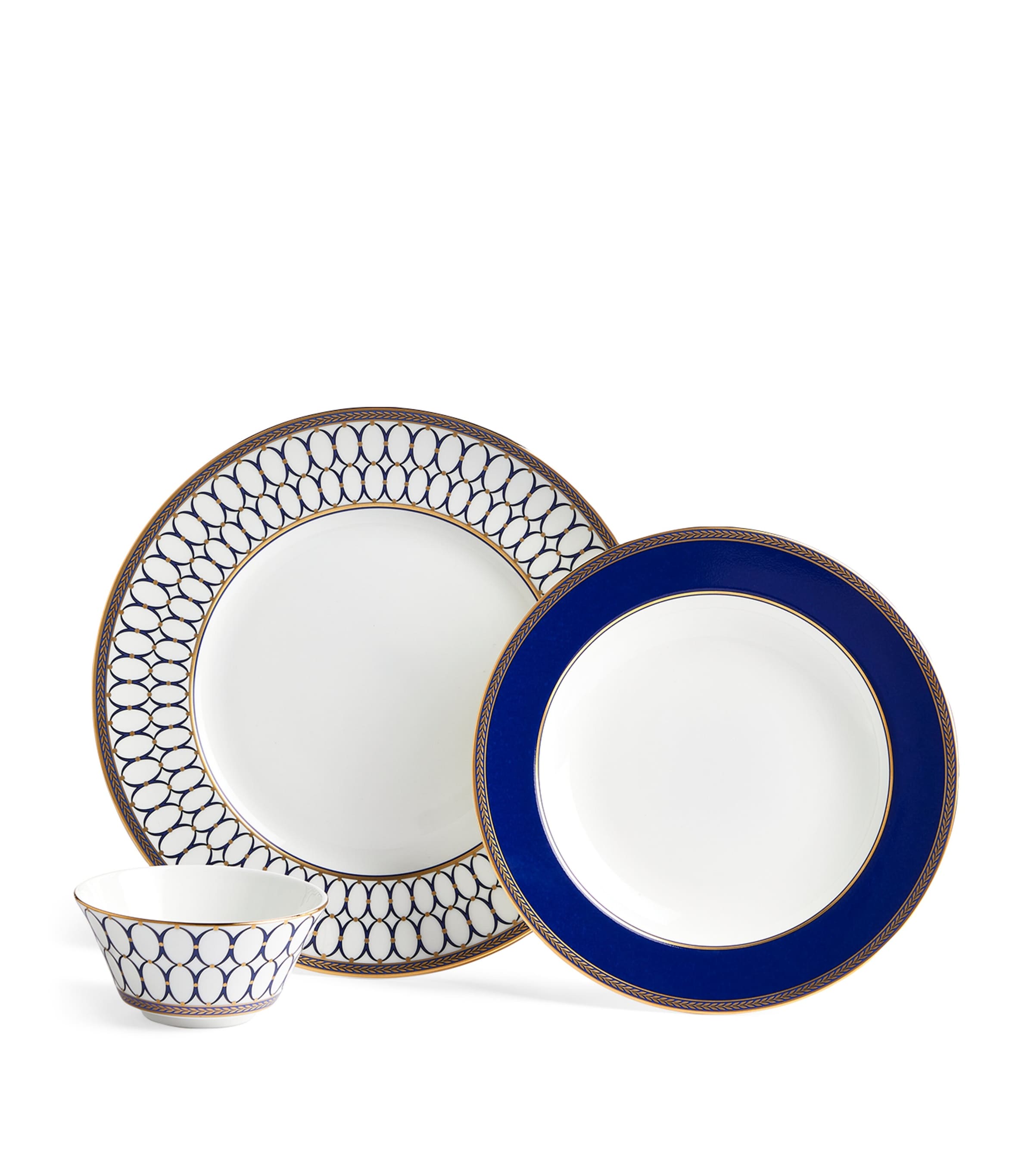 Wedgwood Set of 3 Renaissance Gold Dinnerware Pieces Blue