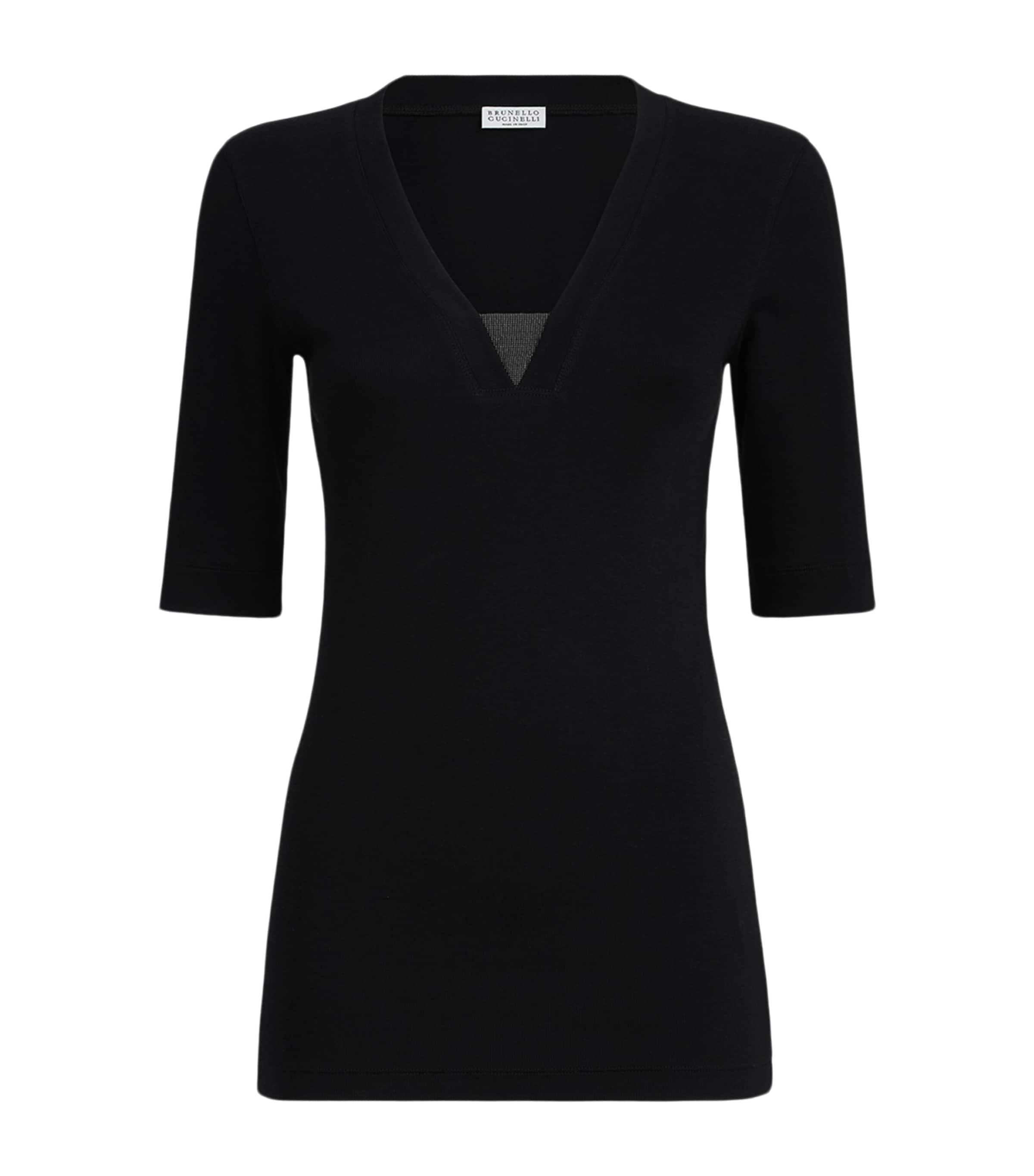 Brunello Cucinelli Womens Stretch-Cotton Monili-Detail T-Shirt