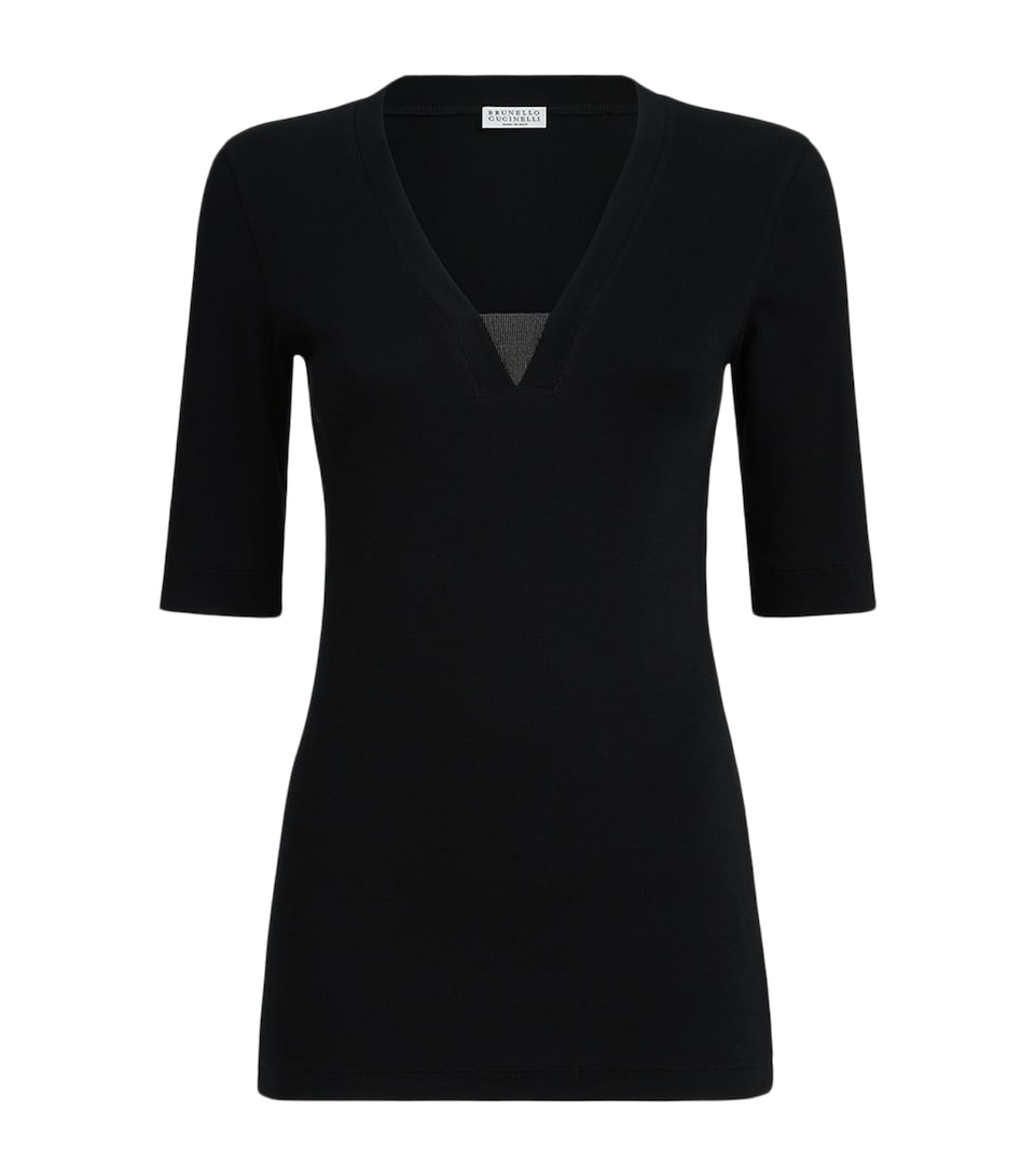 Brunello Cucinelli Womens Stretch-Cotton Monili-Detail T-Shirt