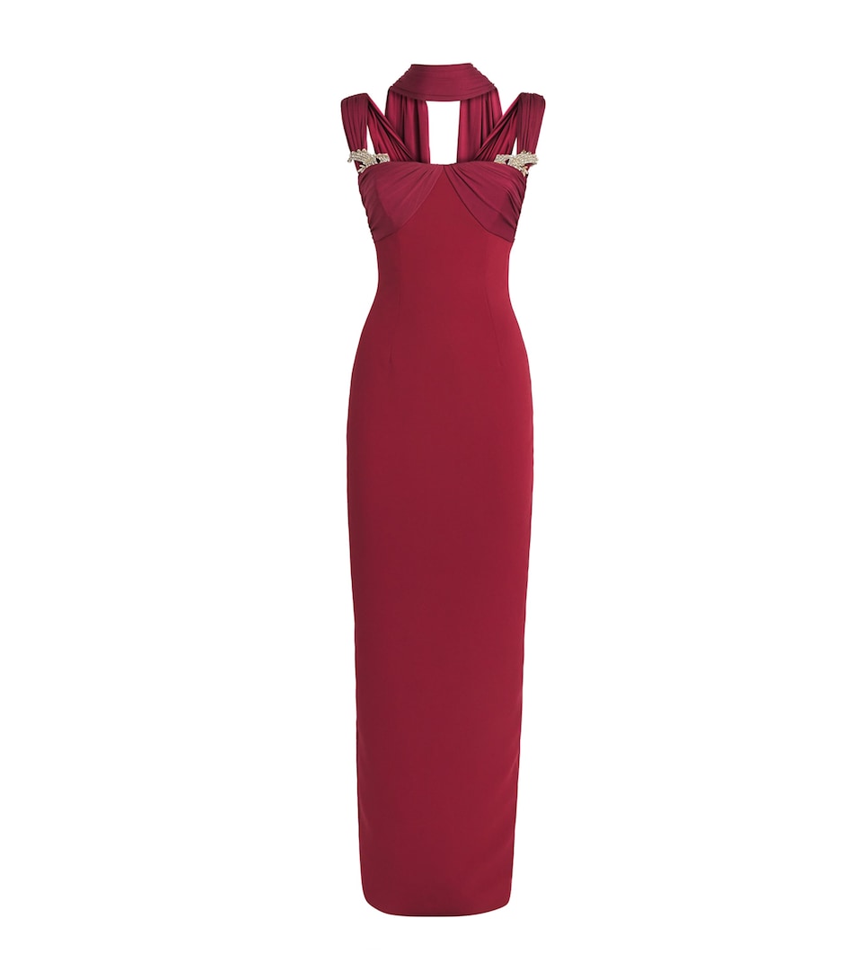 Rachel Gilbert Womens Crystal-Embellished Mali Gown Wine