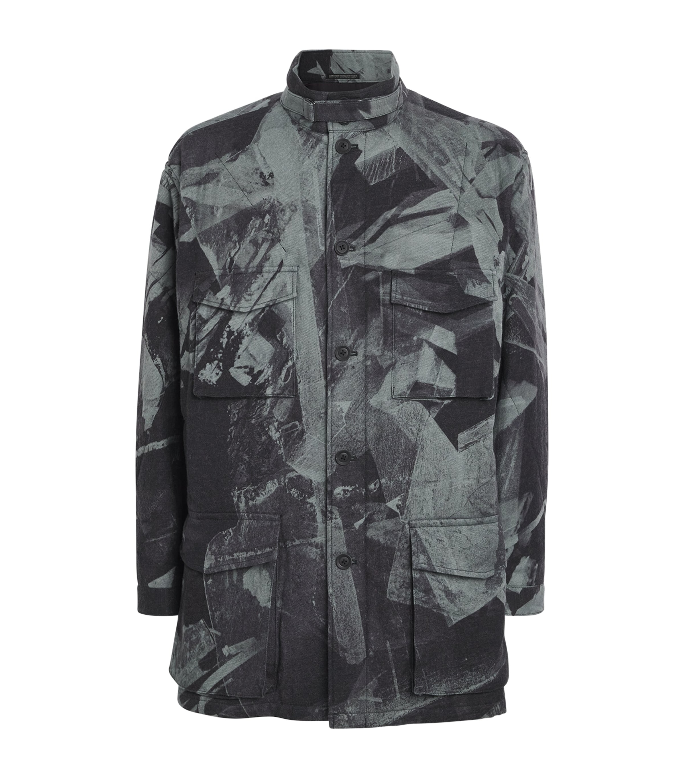 Yohji Yamamoto Mens Wool-Cotton Monochrome Coat Grey