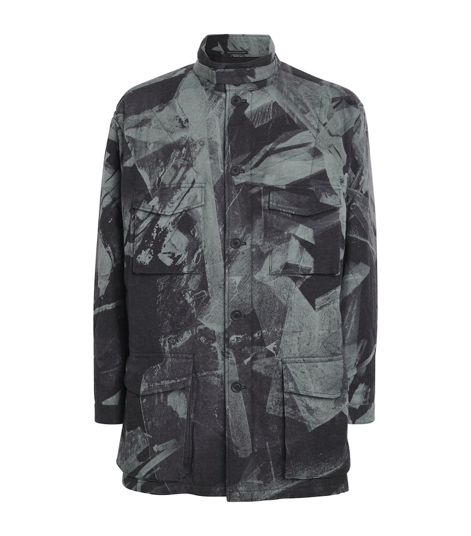 Yohji Yamamoto Mens Wool-Cotton Monochrome Coat Grey