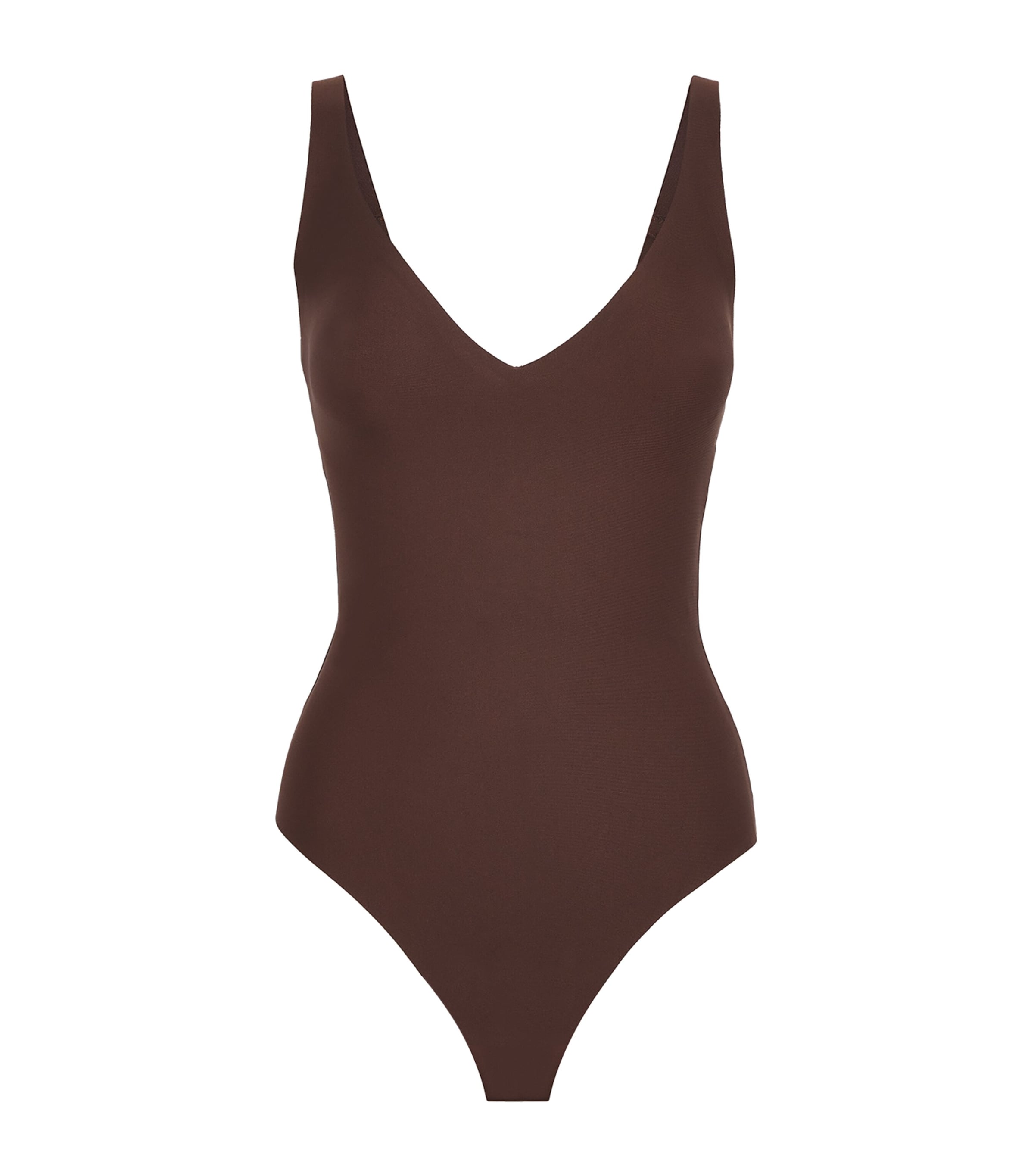 Skims Brown Unlined Plunge Thong Bodysuit | Harrods UK