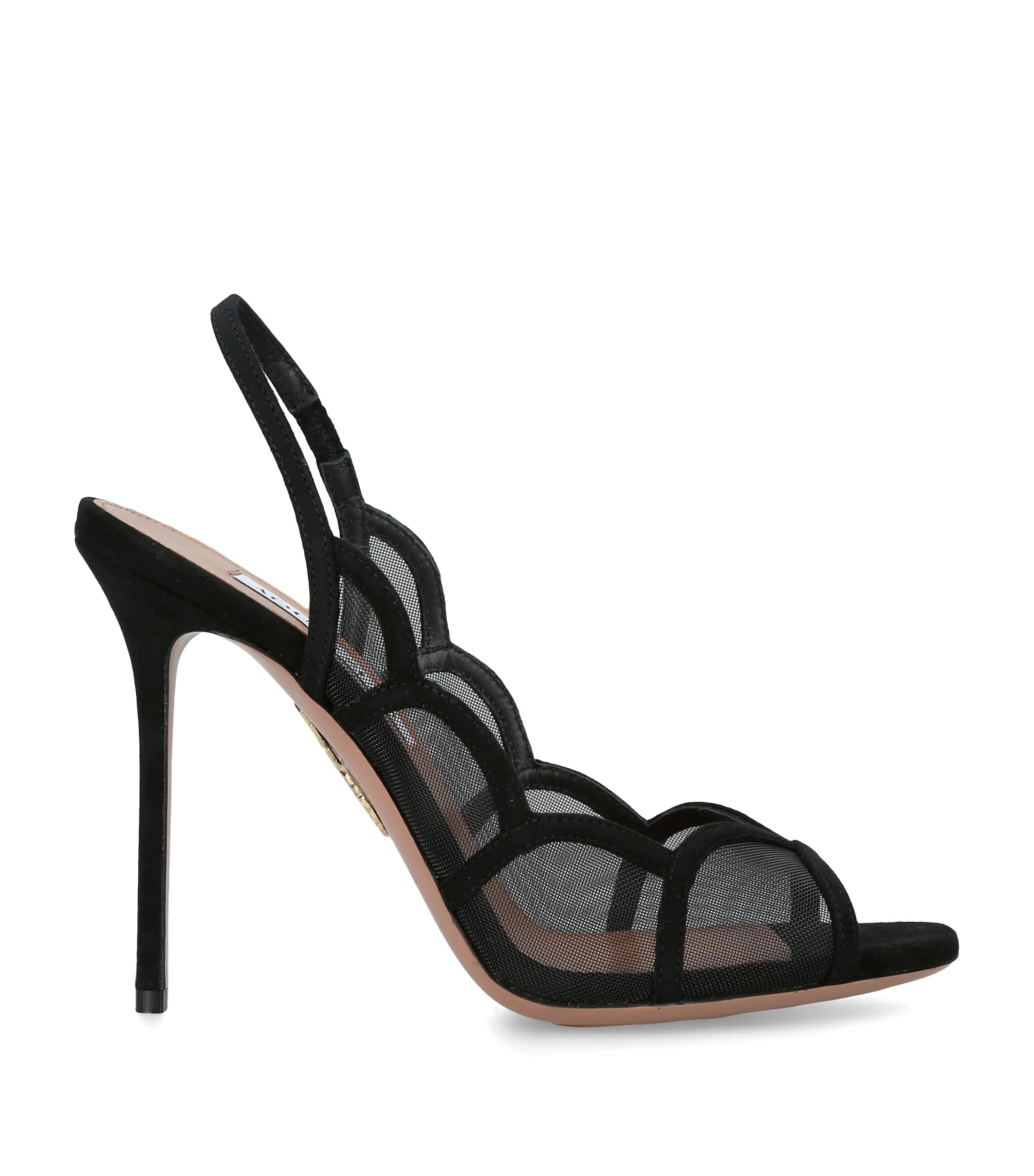 Aquazzura Suede-Mesh Nightfall Slingback Sandals 105 Black