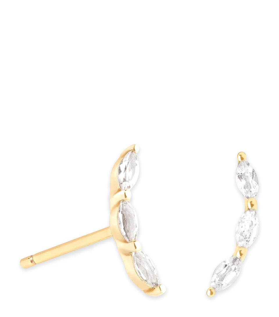 Yellow Gold and White Topaz Marquise Stud Earrings