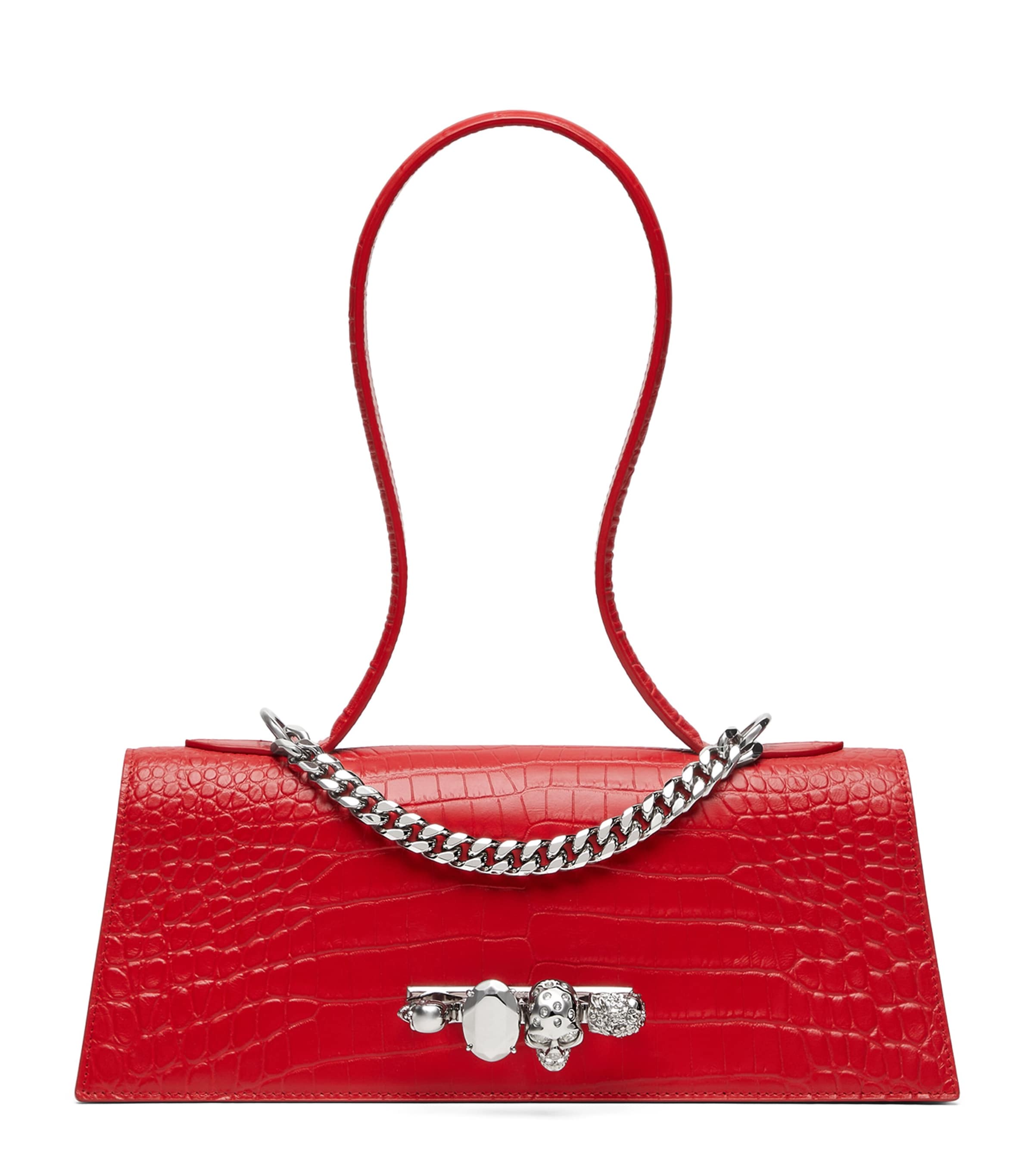 McQueen Croc-Effect Jewelled Top-Handle Bag