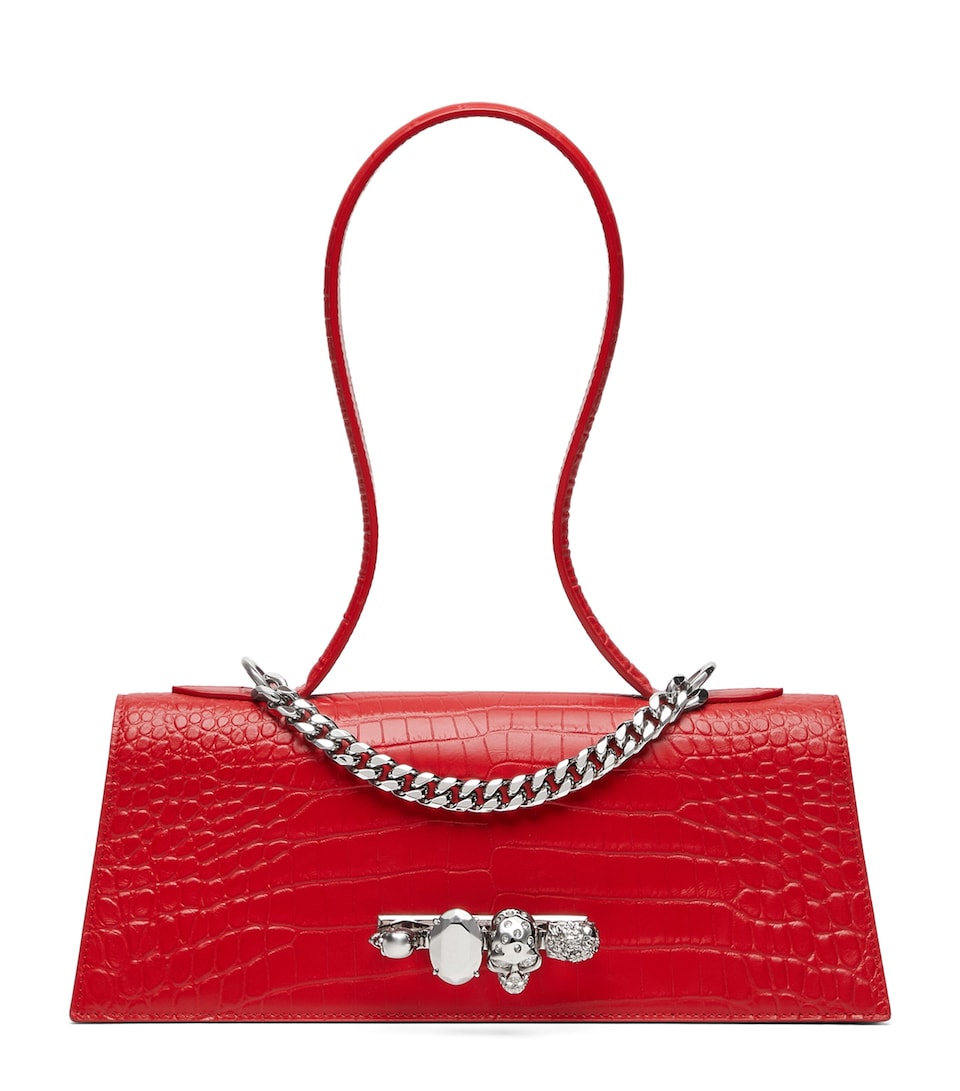 McQueen Croc-Effect Jewelled Top-Handle Bag