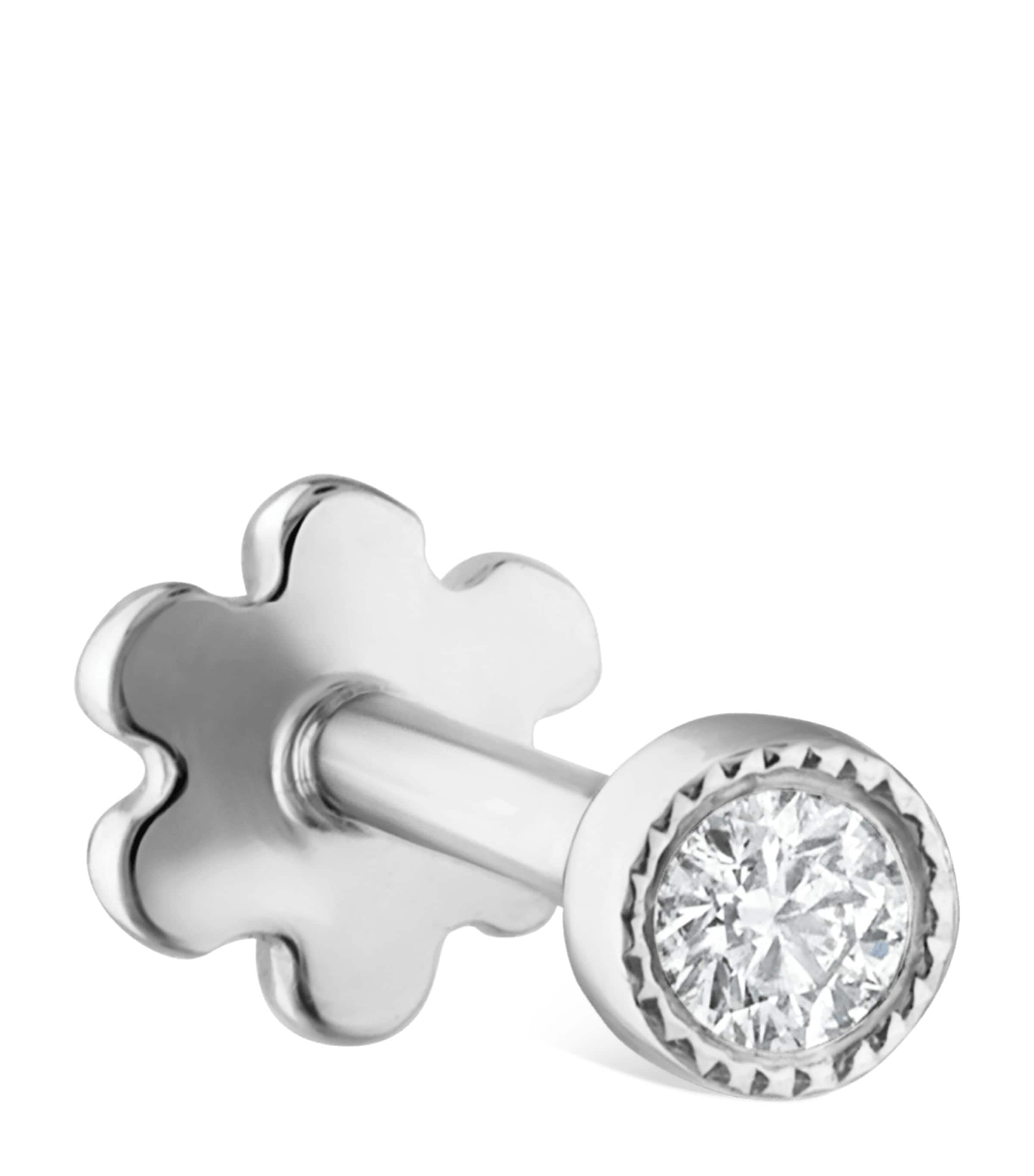 White Gold Scalloped Set Diamond Threaded Stud Earring (1.5mm)