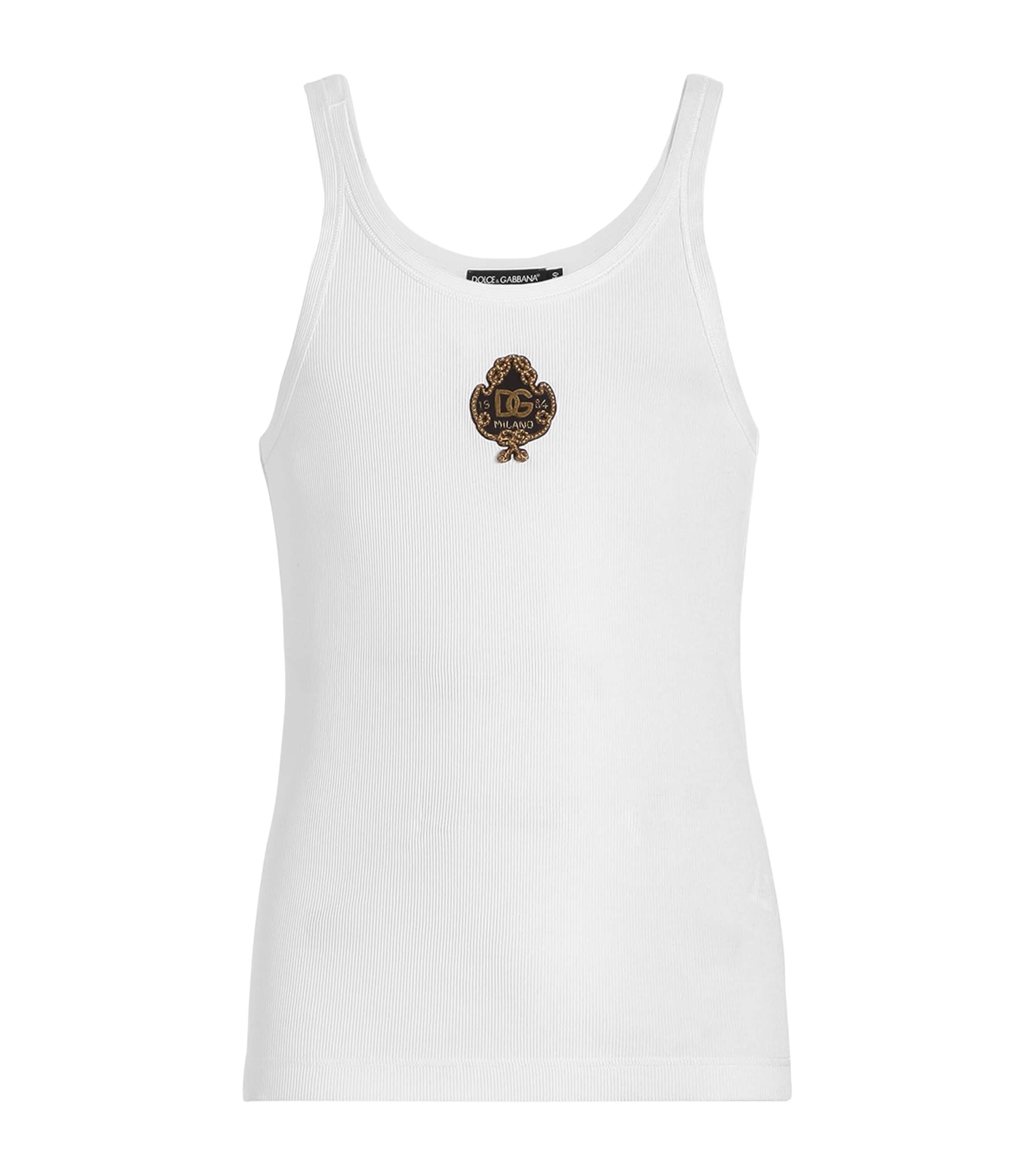 Dolce&Gabbana Mens Cotton Embroidered Tank Top Optical White
