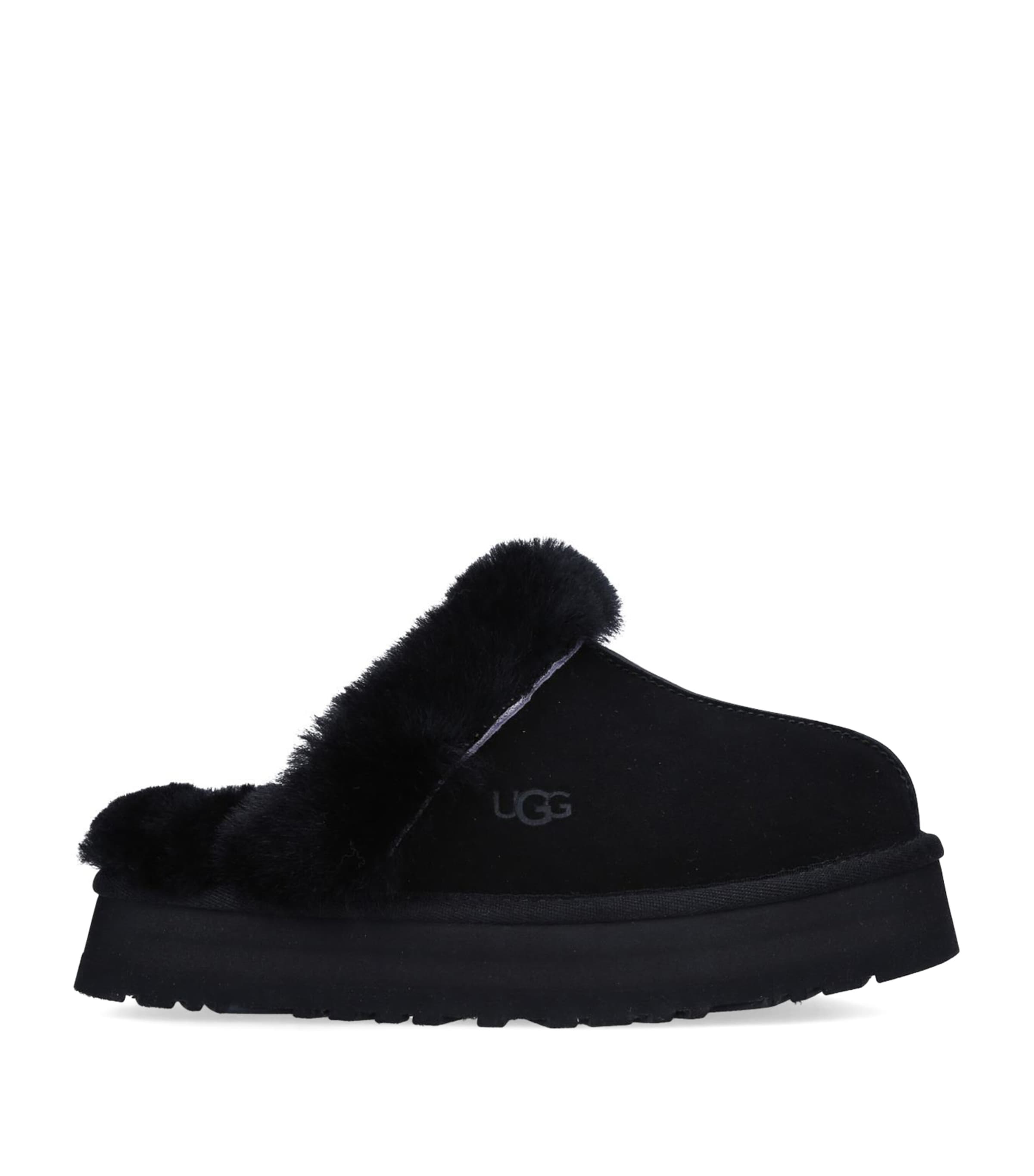 UGG Suede Disquette Flatform Slippers Black
