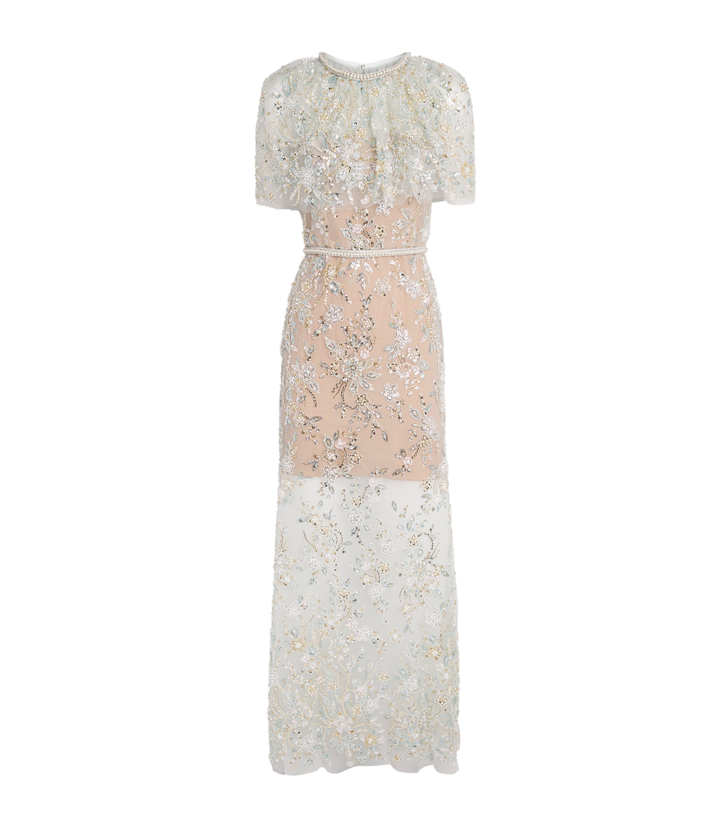 Self-Portrait Womens Crystal-Embellished Cape Maxi Dress Green
