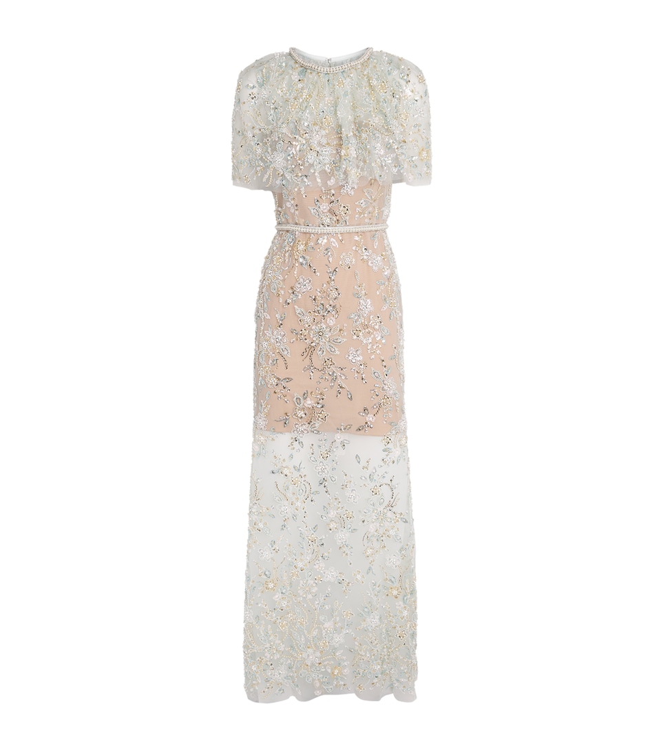 Self-Portrait Womens Crystal-Embellished Cape Maxi Dress Green