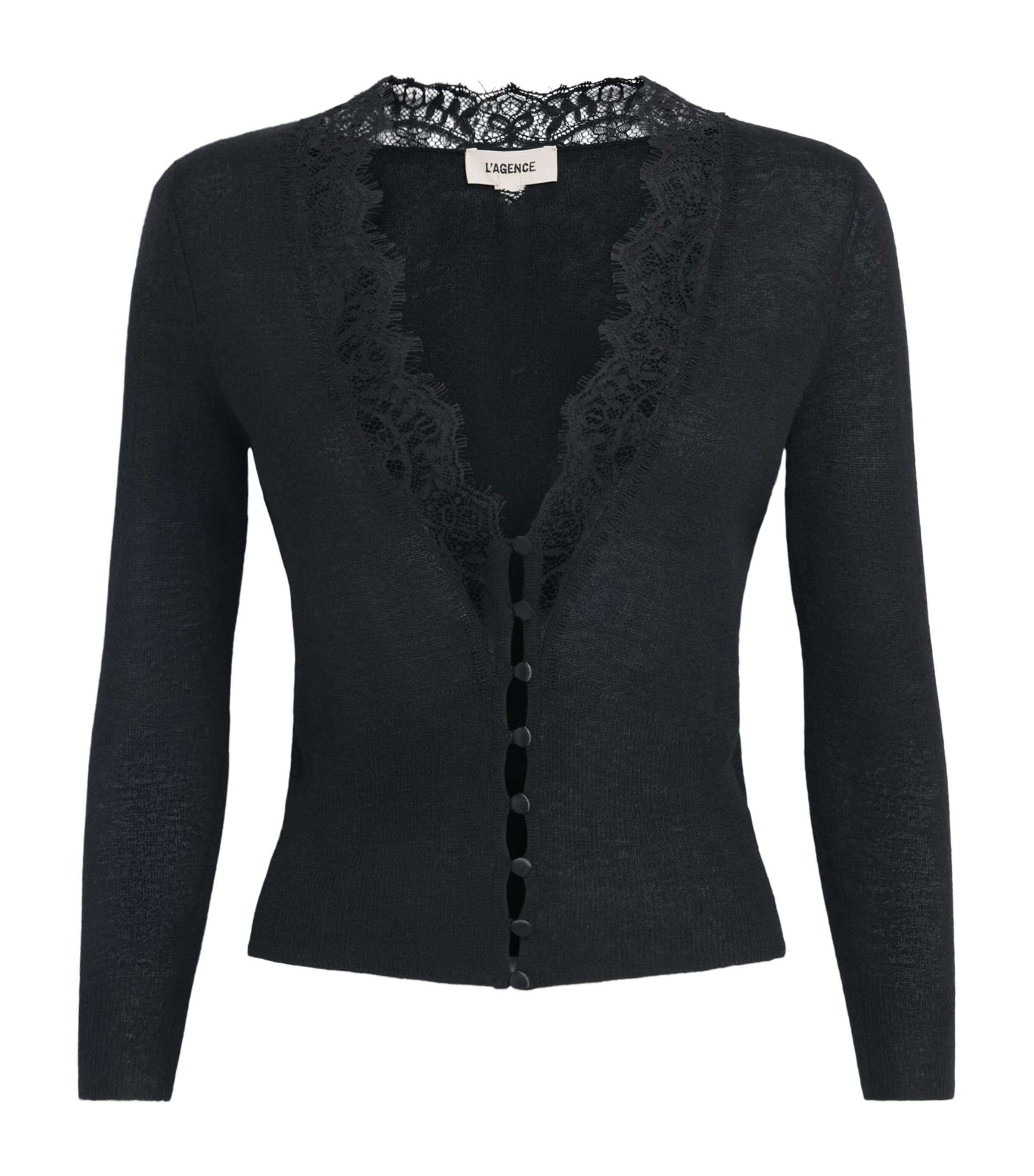 L'Agence Womens Lace-Trim Eluna Cardigan Black
