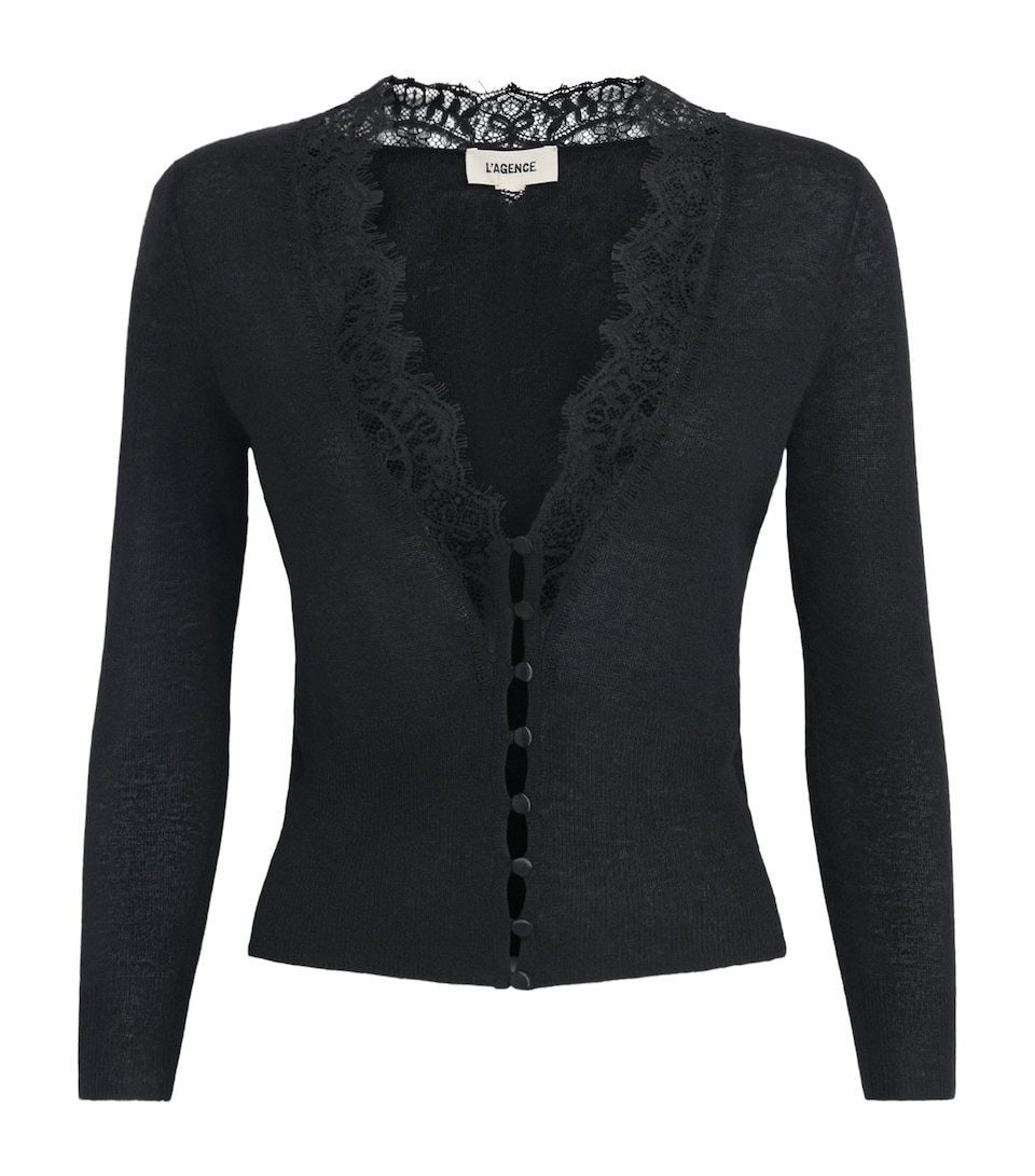 L'Agence Womens Lace-Trim Eluna Cardigan Black