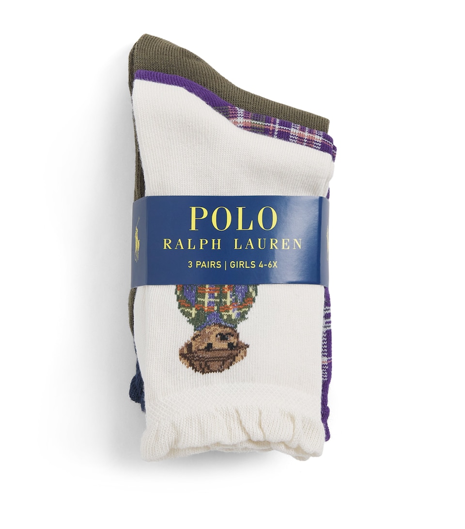 Ralph Lauren Kids Polo Bear Crew Socks (Pack of 3) Ivory/purple/olive