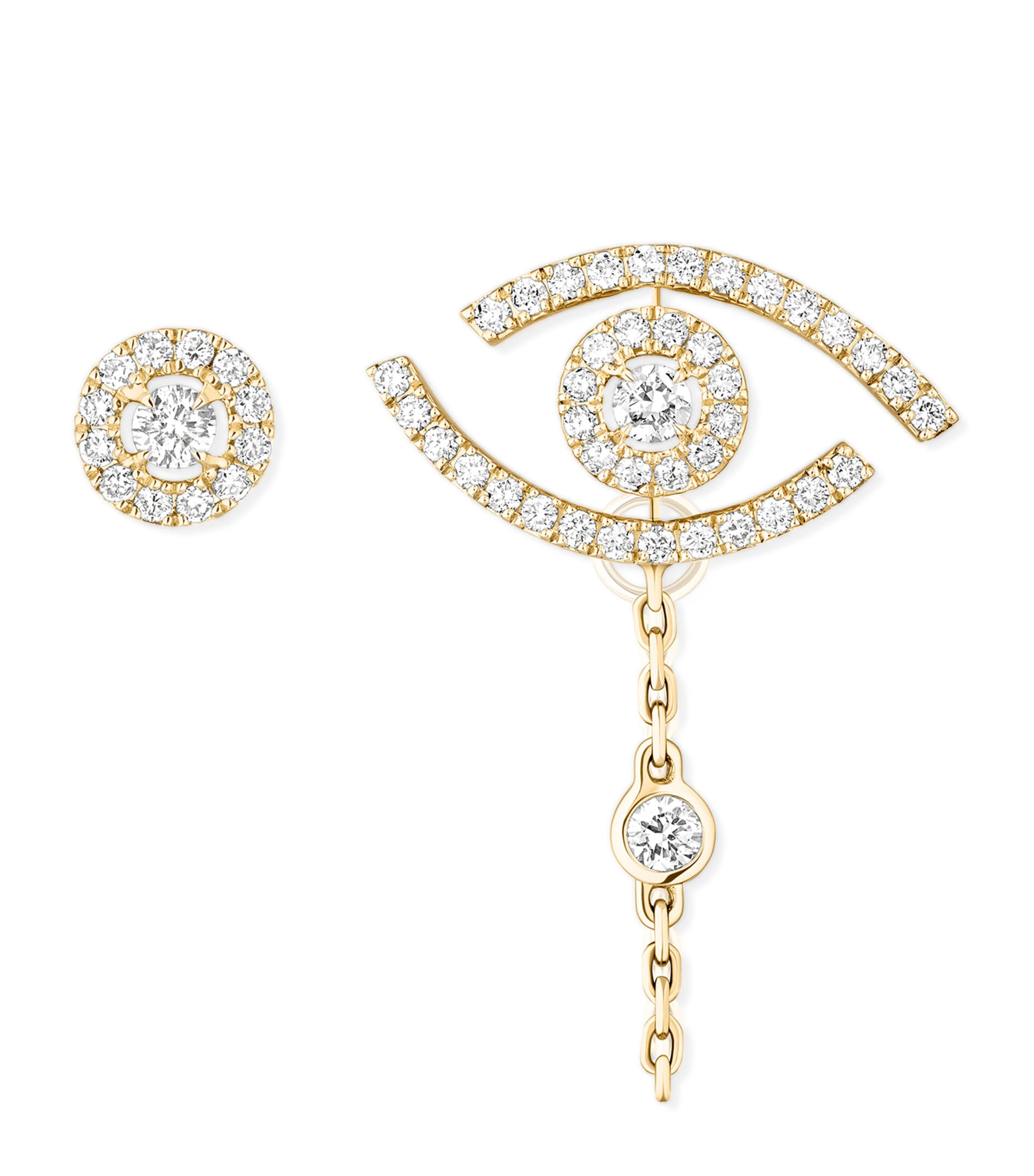 Messika Lucky Eye Yellow Gold and Diamond Asymmetric Earrings (0.26ct) Yellow Gold