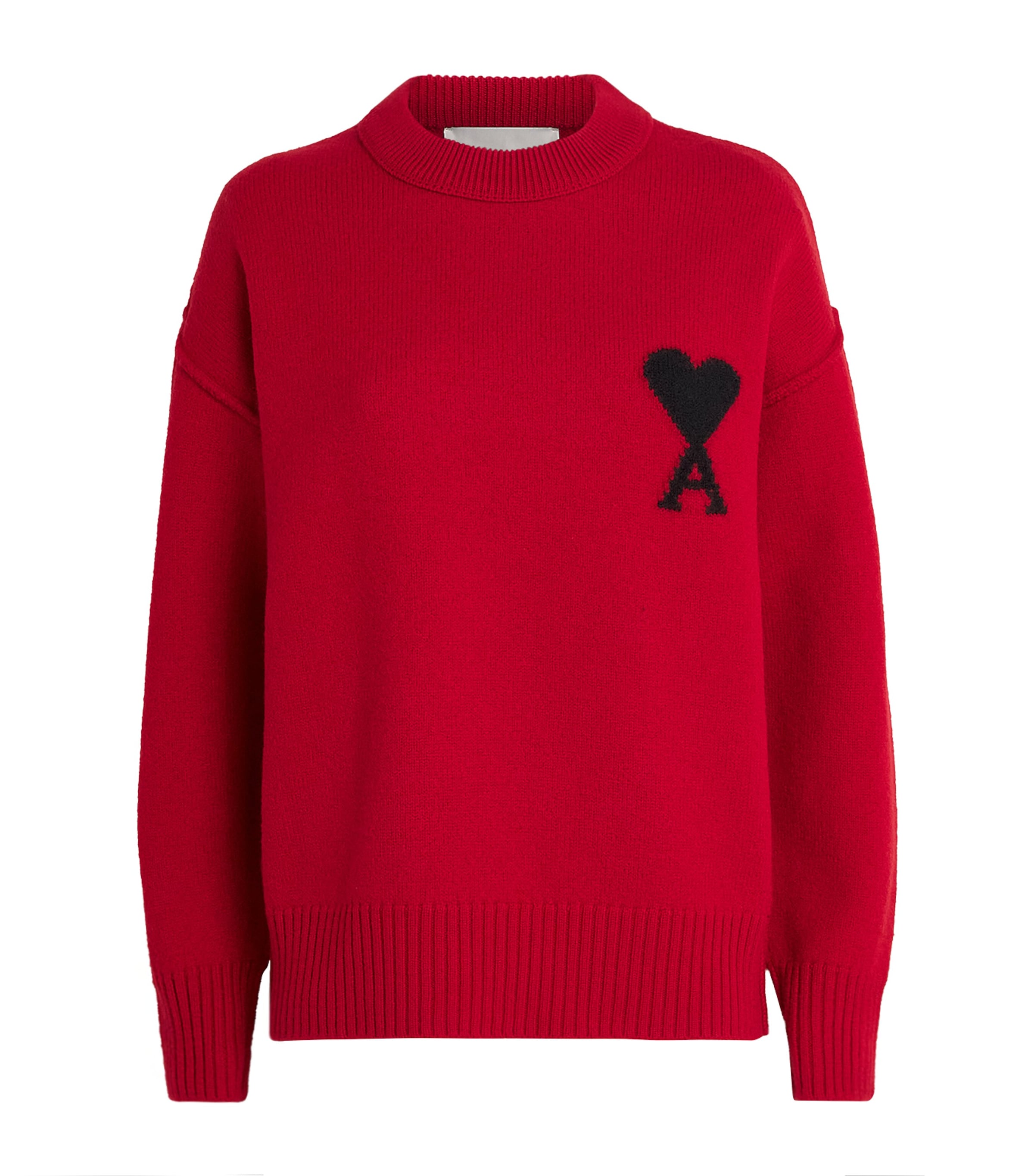 AMI Paris Womens Wool Ami de Coeur Sweater Rouge Rubis/ Noir