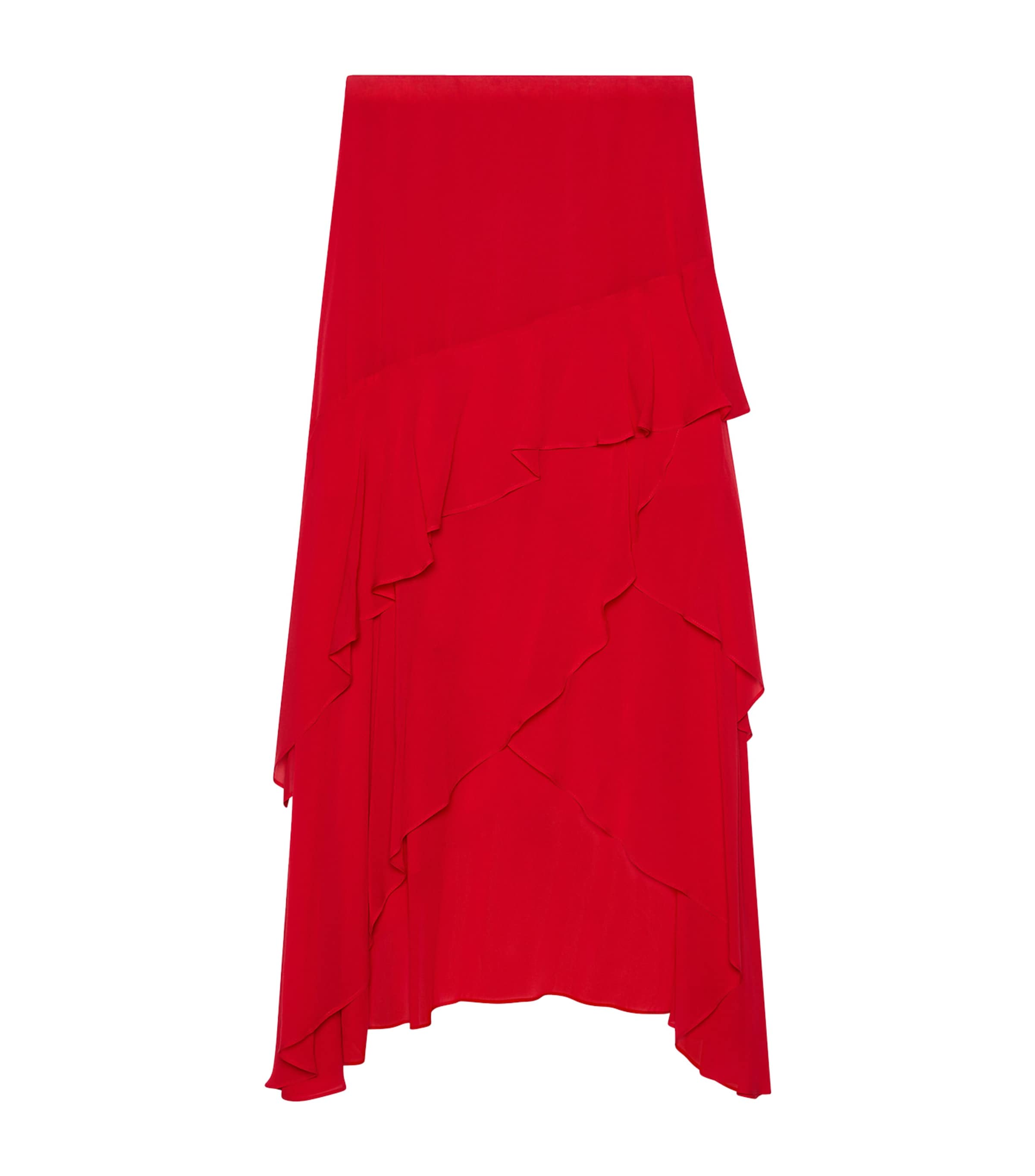 Marella Womens Ruffled Asymmetric Midi Skirt Red